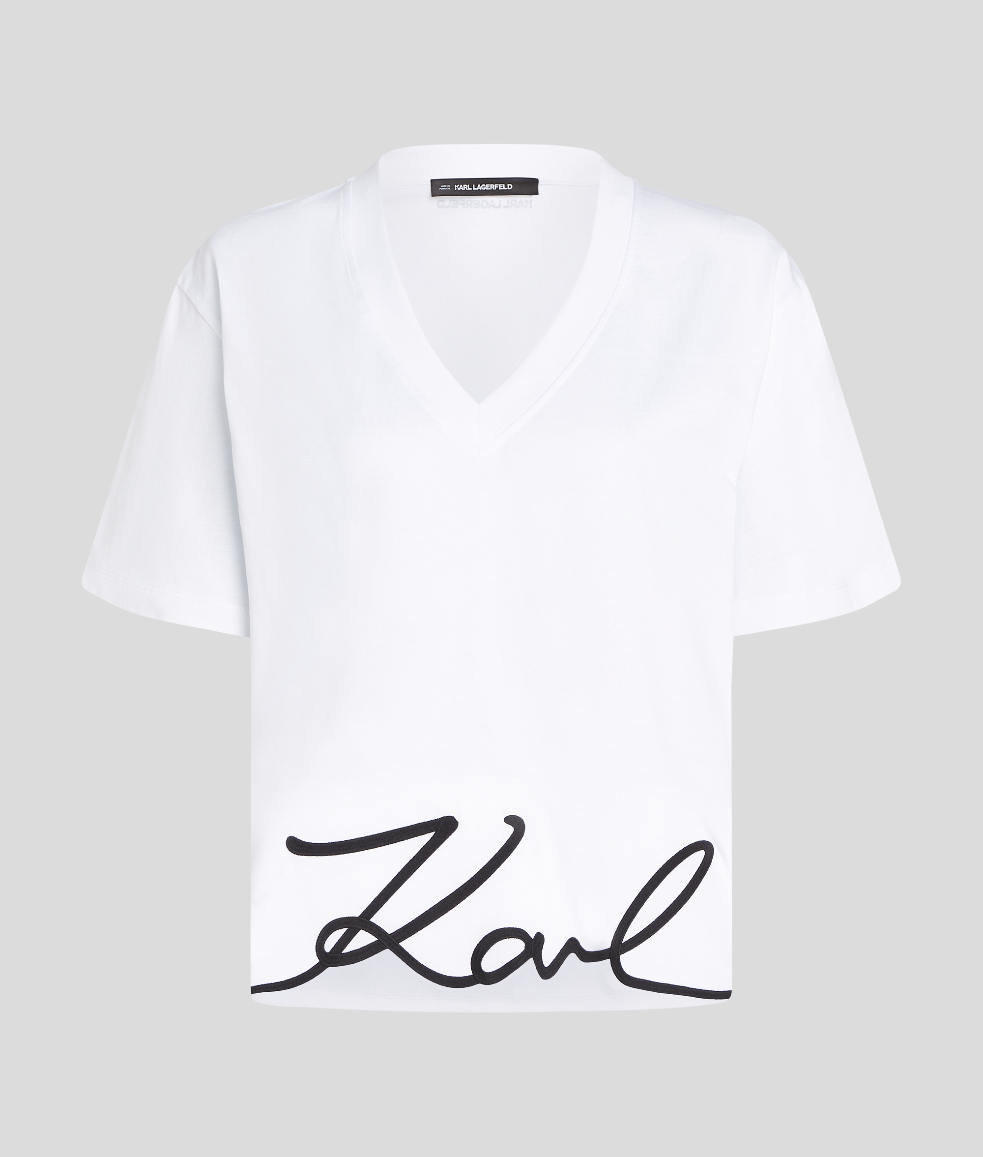 Karl Lagerfeld Signature V-neck T-shirt In White