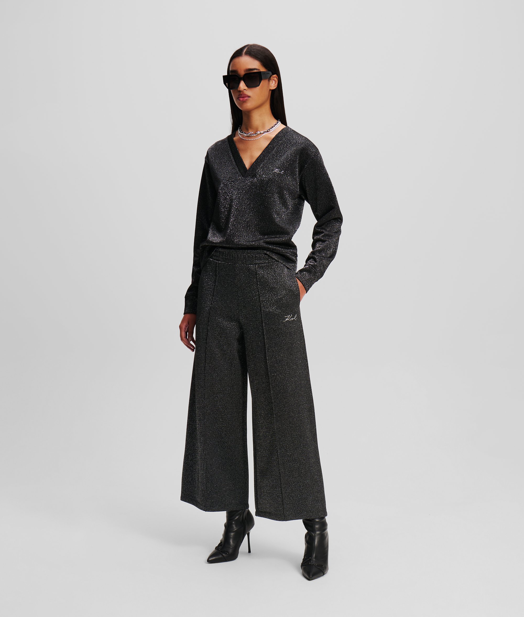 Karl Lagerfeld, Metallic Culottes, Woman, Silver, Size: L