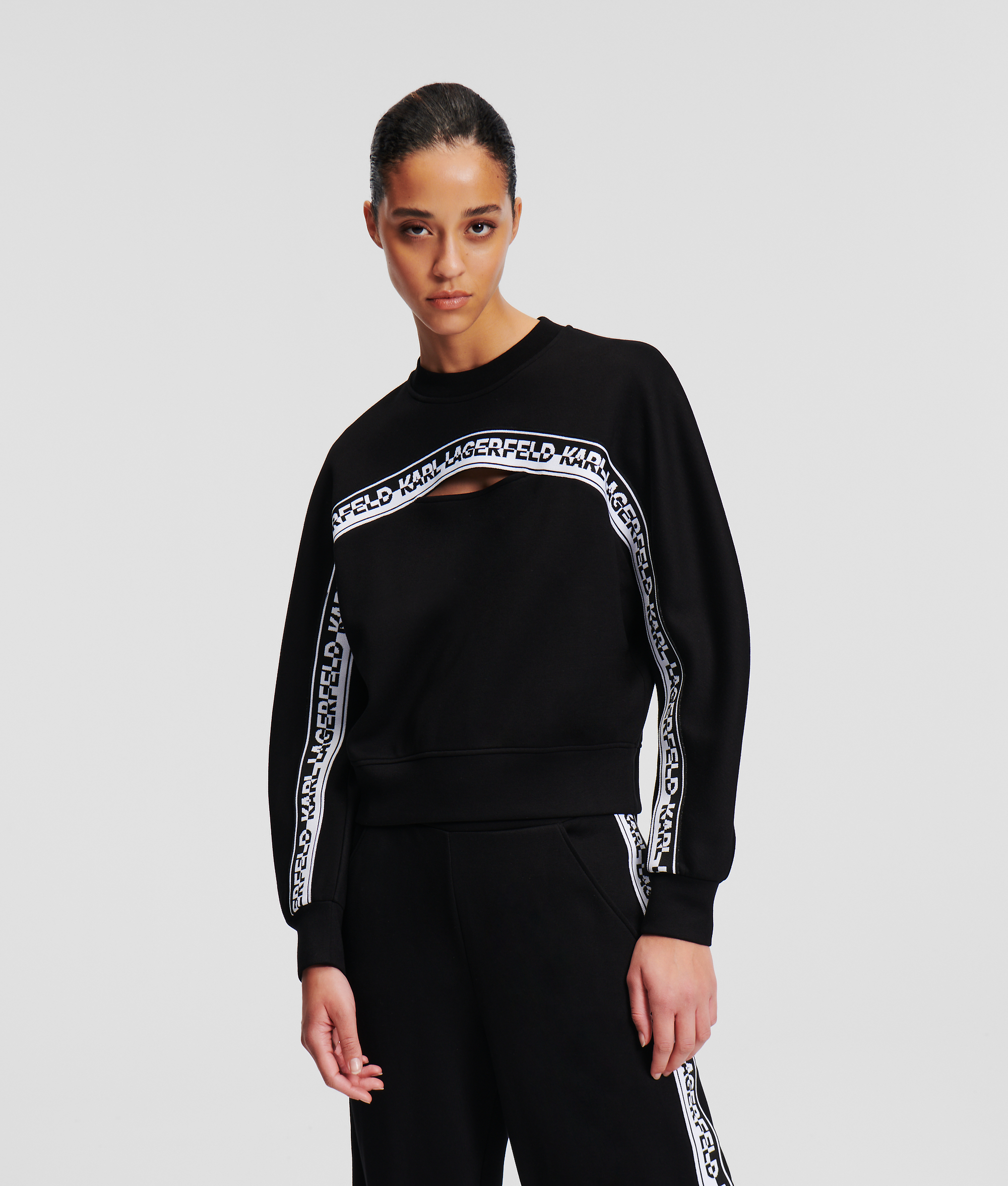 Karl Lagerfeld, Logo Cut-out Sweatshirt, Woman, Black, Size: XS