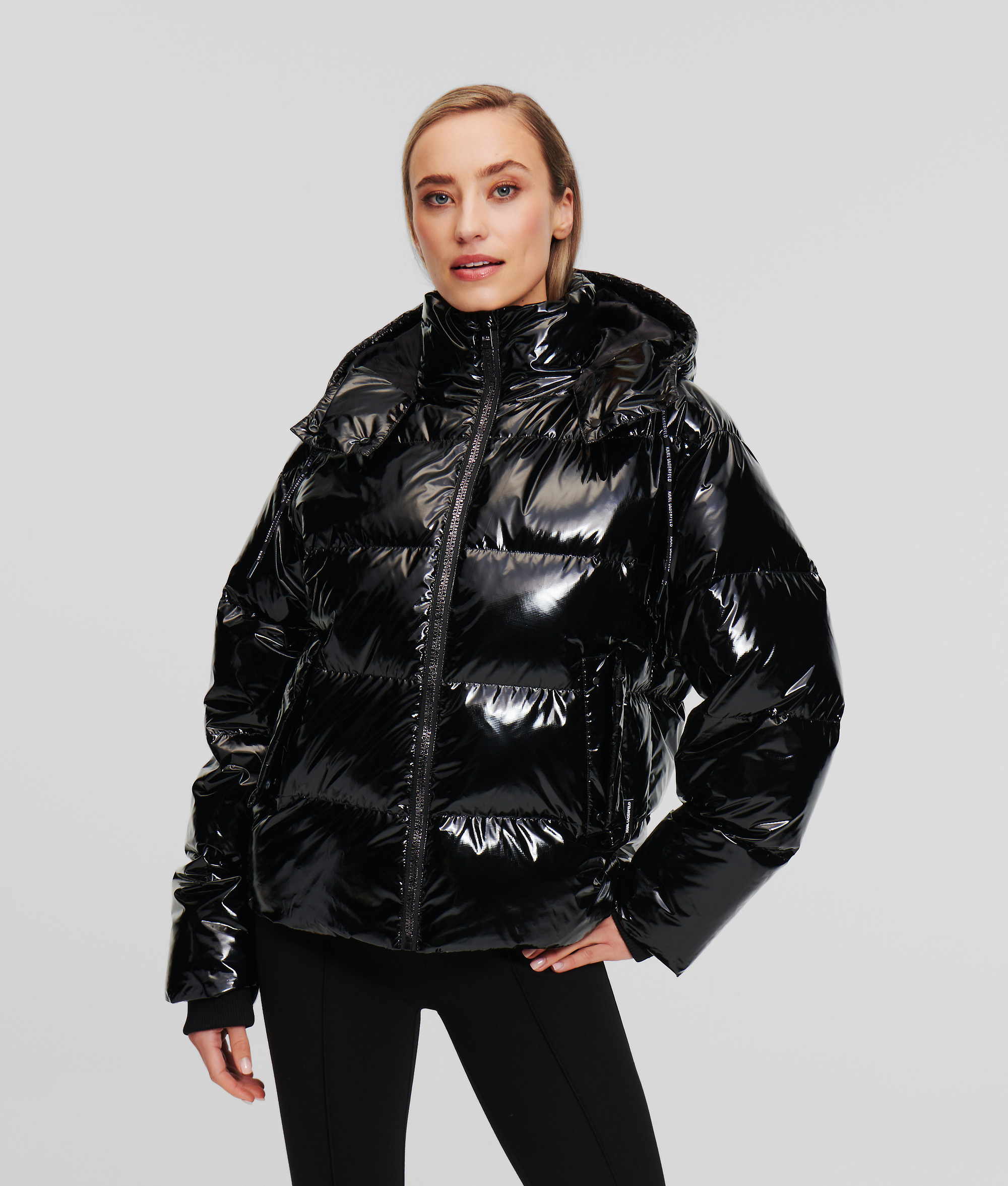 Karl Lagerfeld, Hooded Puffer Jacket, Woman, Black, Size: S