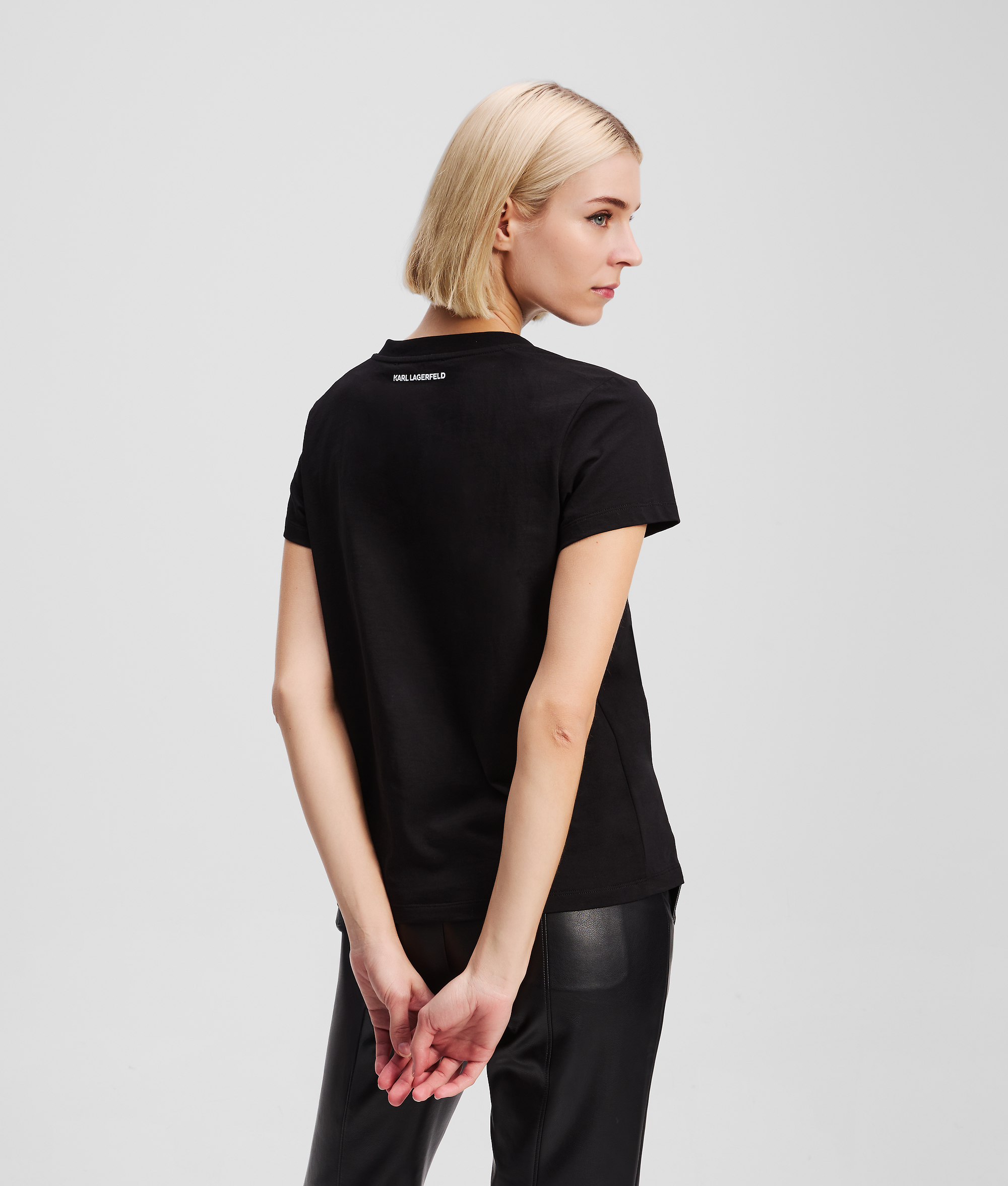 Karl Lagerfeld Rhinestone Ikon Choupette V-neck T-shirt In Black