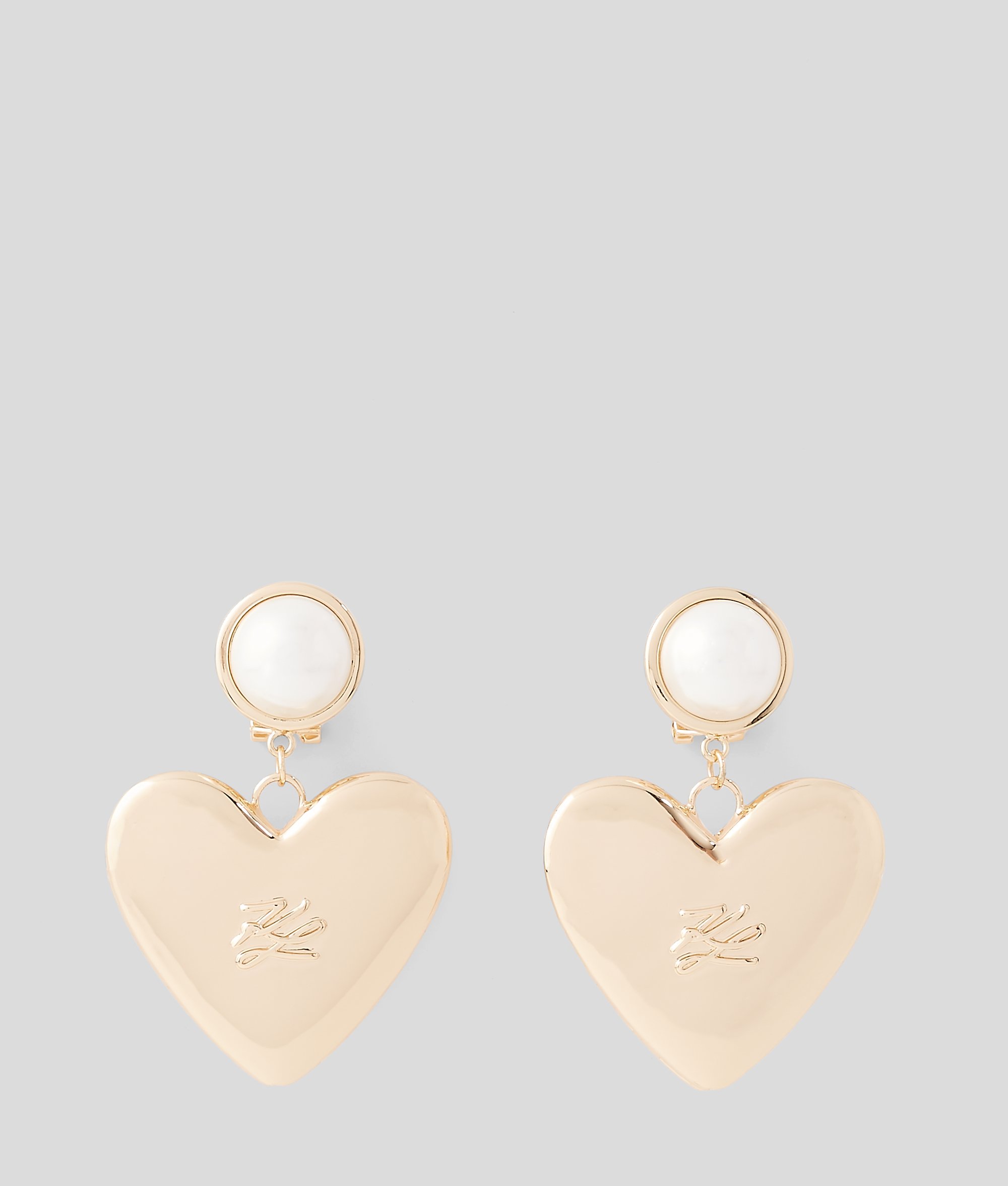 Karl Lagerfeld, K/heart Pearls Earrings, Woman, Gold, Size: One size