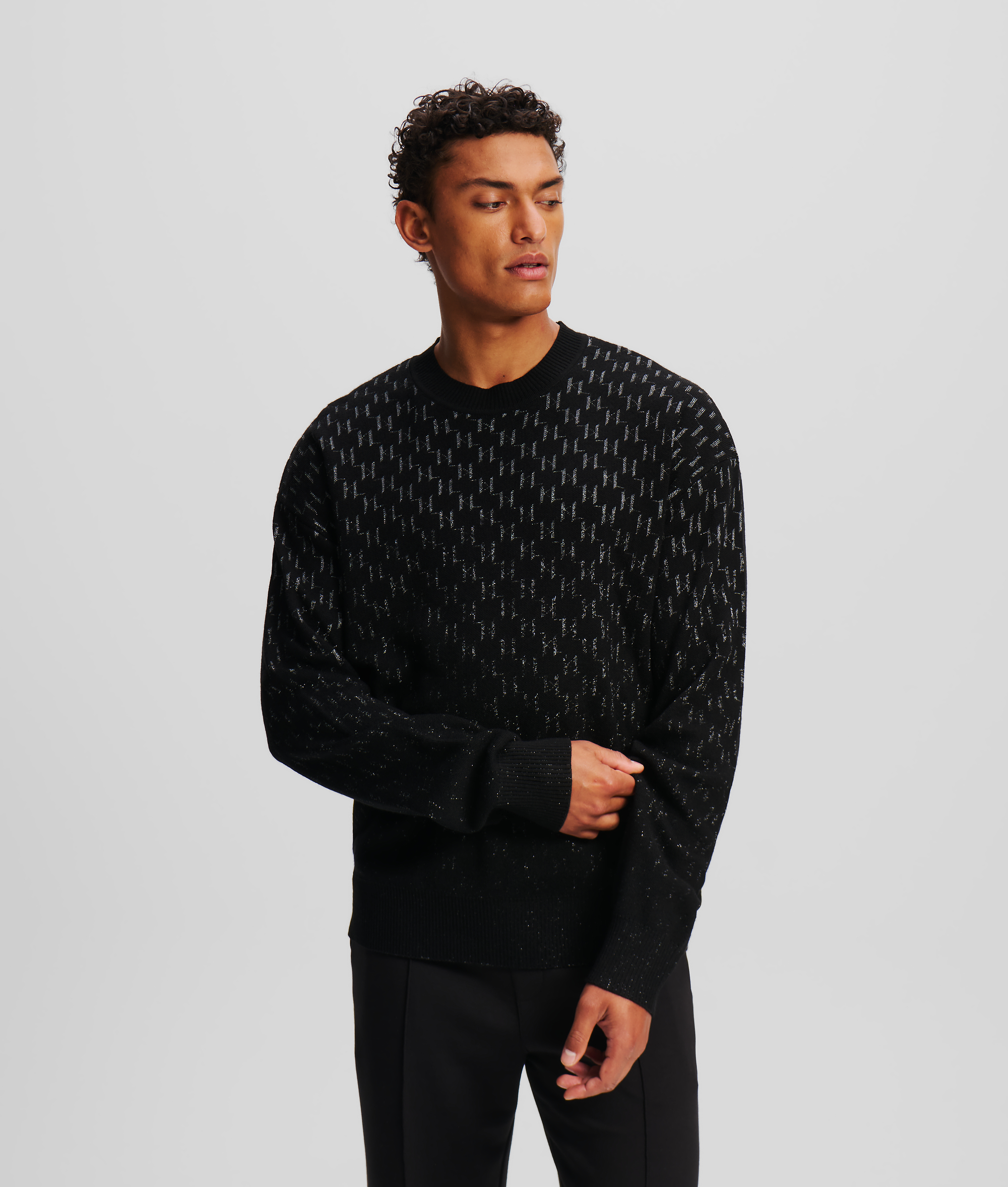 Karl Lagerfeld, Monogram Degradé Sweater, Man, Black, Size: L