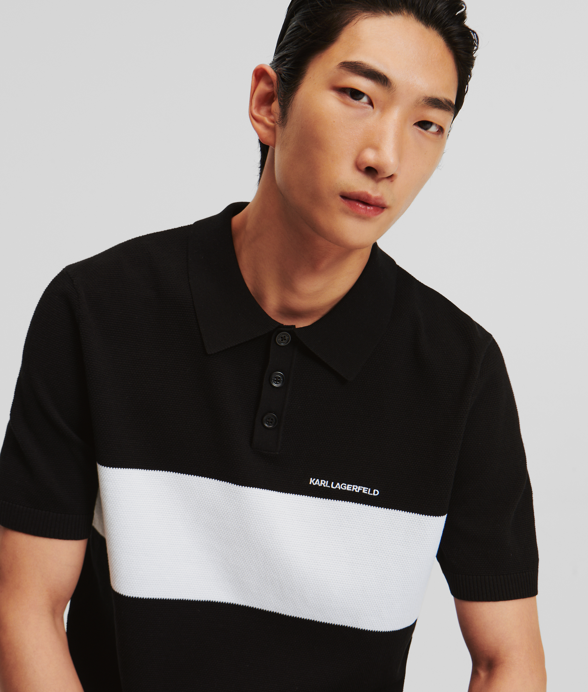 Karl Lagerfeld Color Block Short-sleeved Polo Shirt In Black