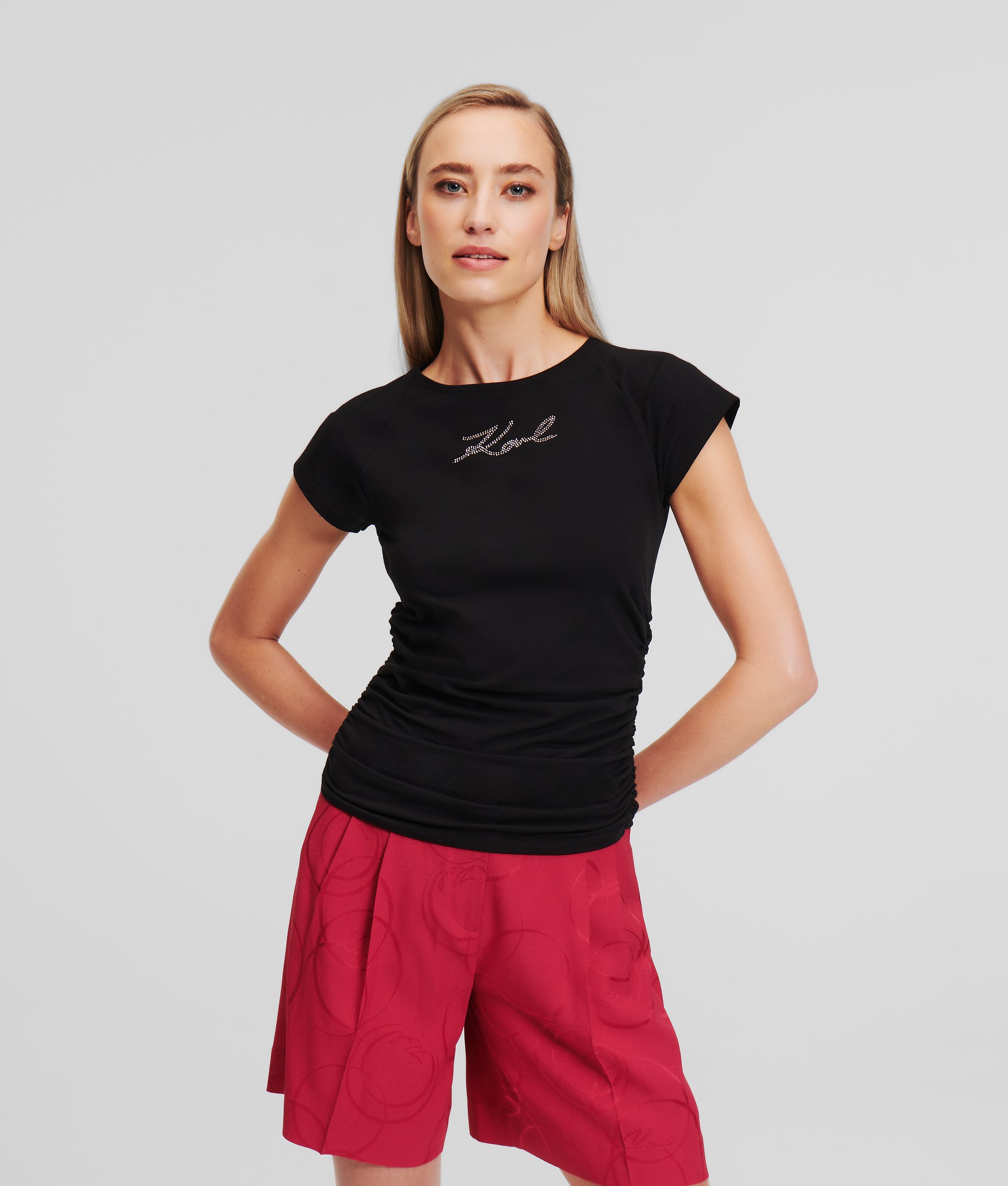 Karl Lagerfeld, Rhinestone Signature T-shirt, Woman, Black, Size: M