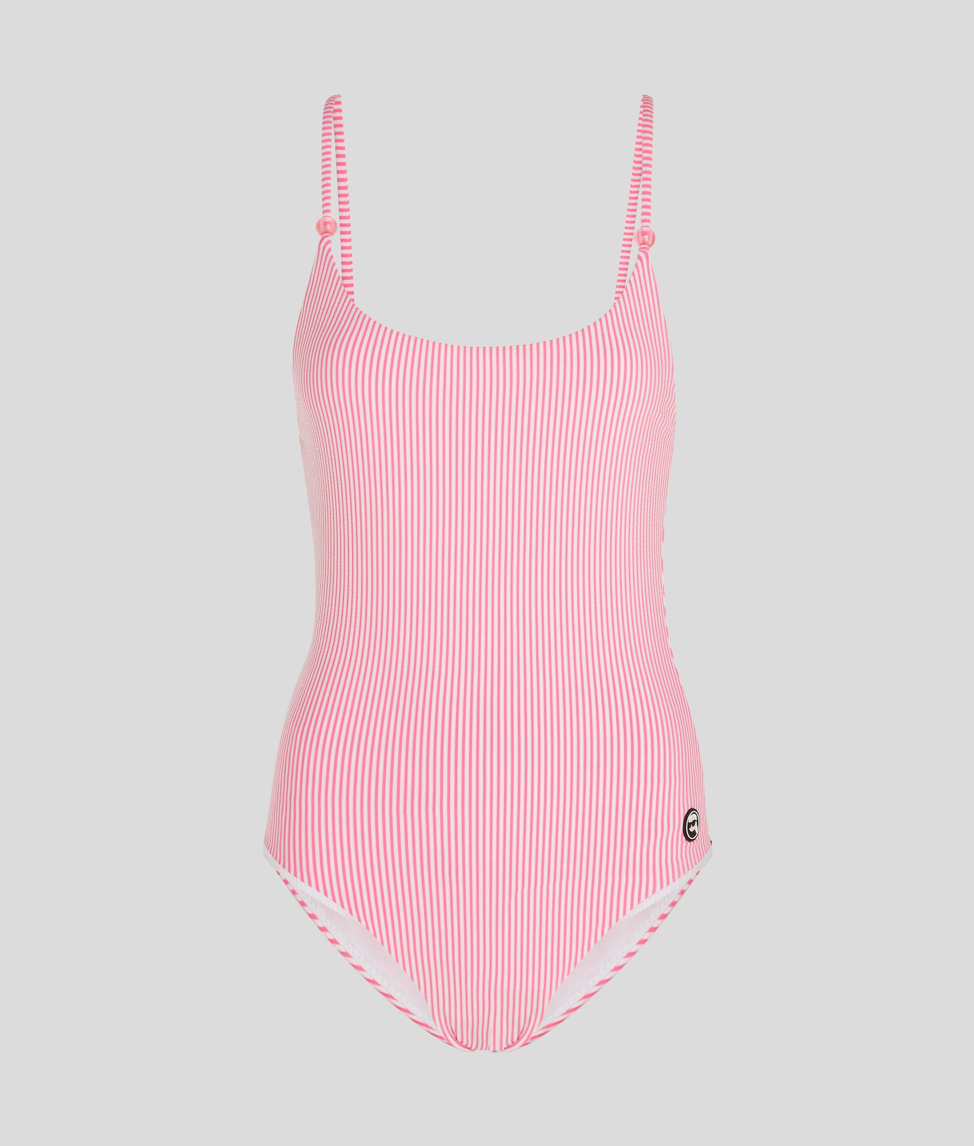 Karl Lagerfeld Ikon Striped Swimsuit In Pink