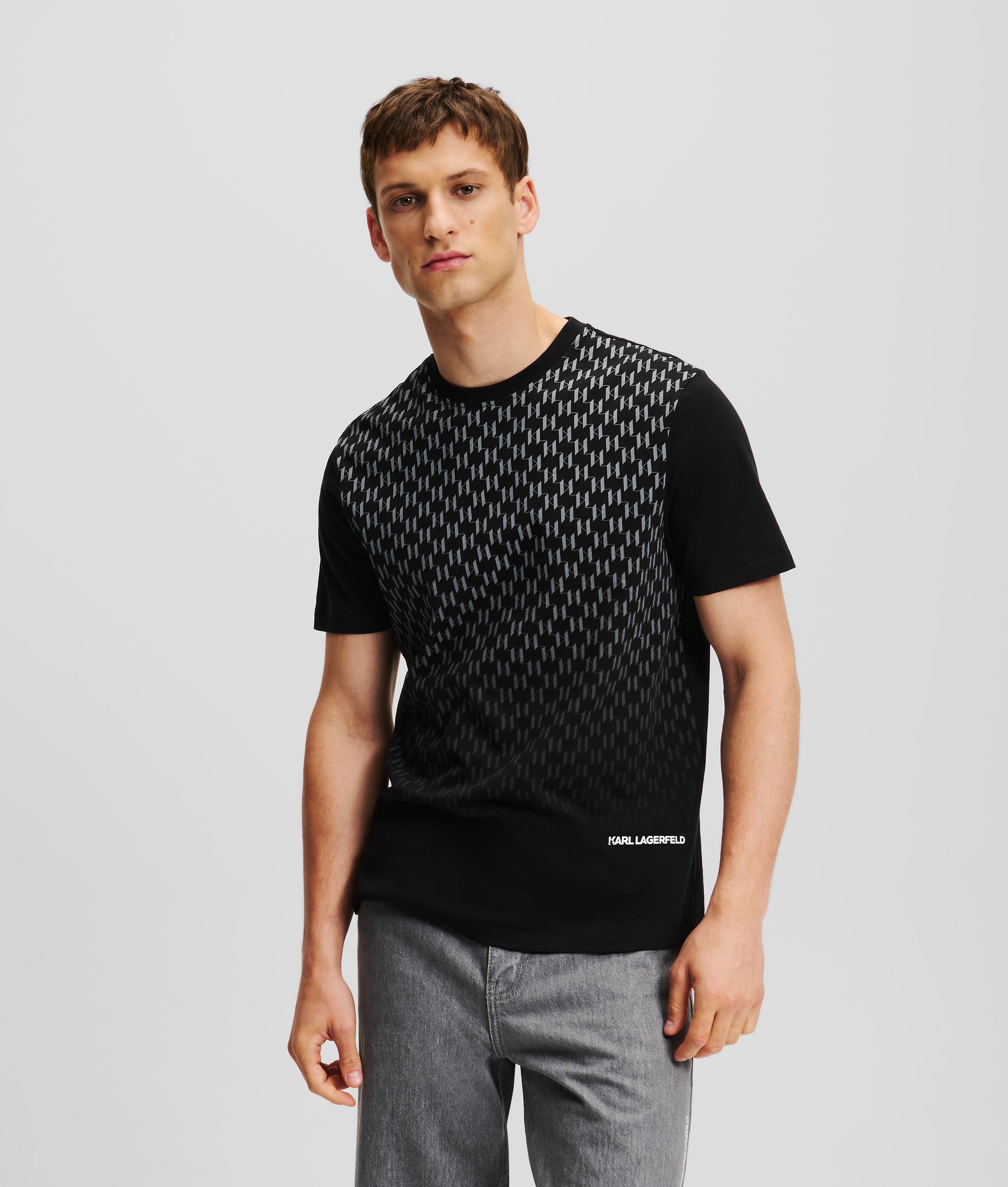 Karl Lagerfeld, Monogram T-shirt, Man, Black, Size: S
