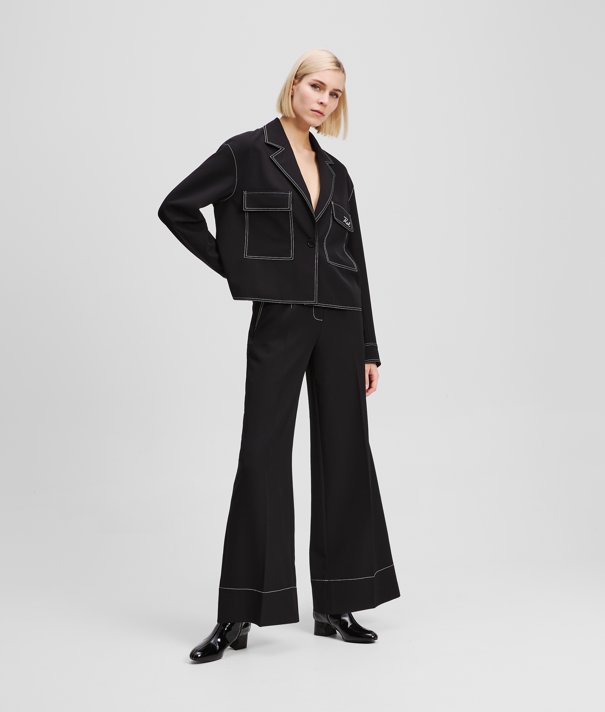 Karl Lagerfeld Contrast Stitch Pants In Black
