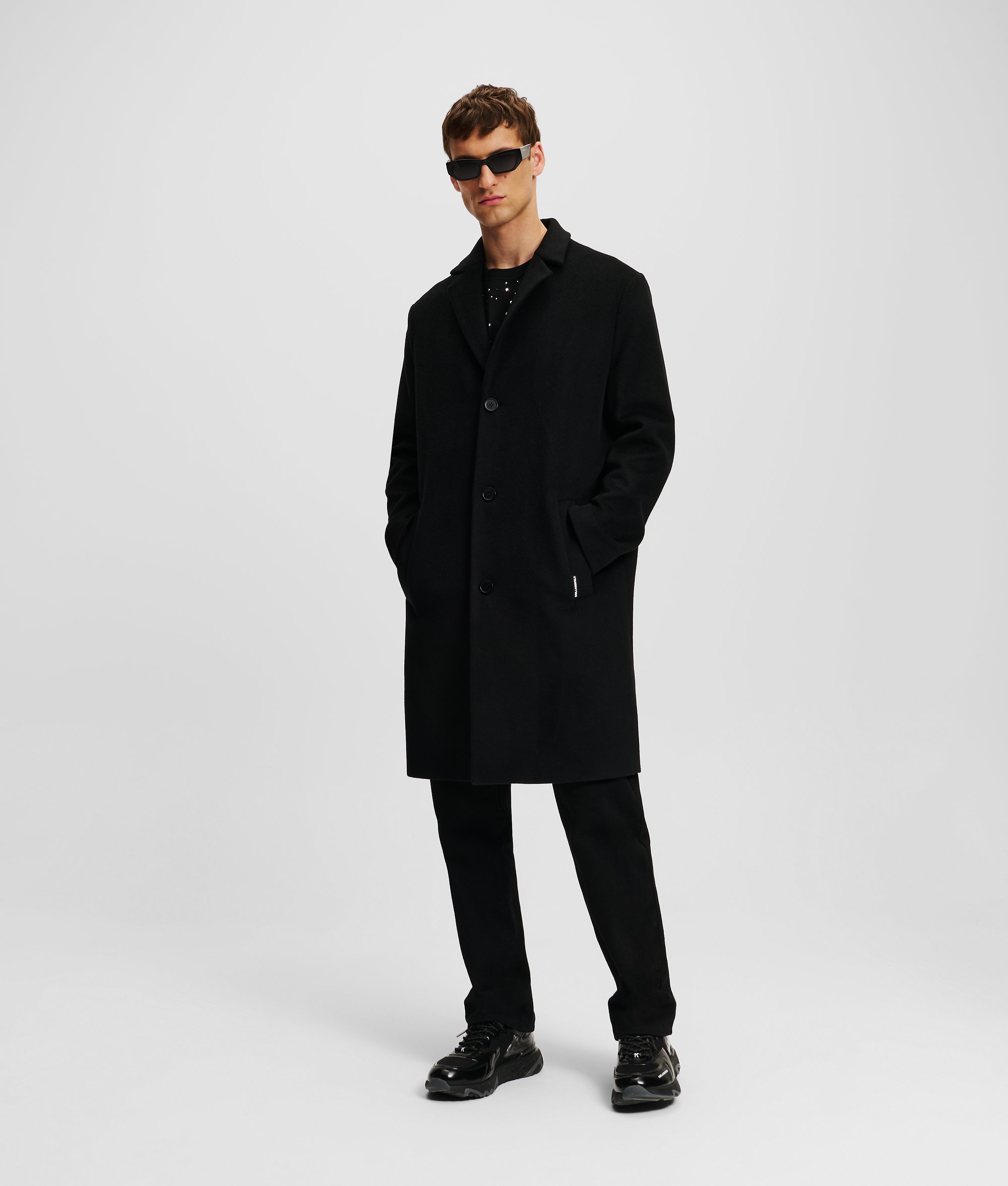 Karl Lagerfeld, Classic Wool Coat, Man, Black, Size: L