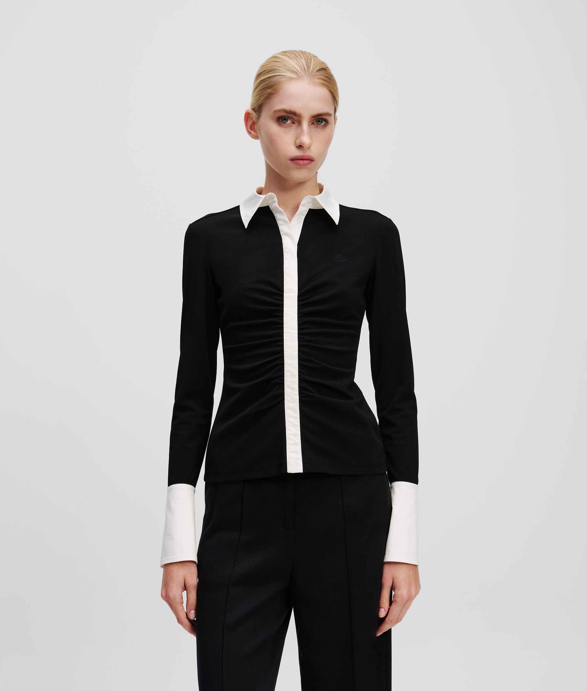 Karl Lagerfeld Karl Essential Long-sleeved Polo Shirt In Black