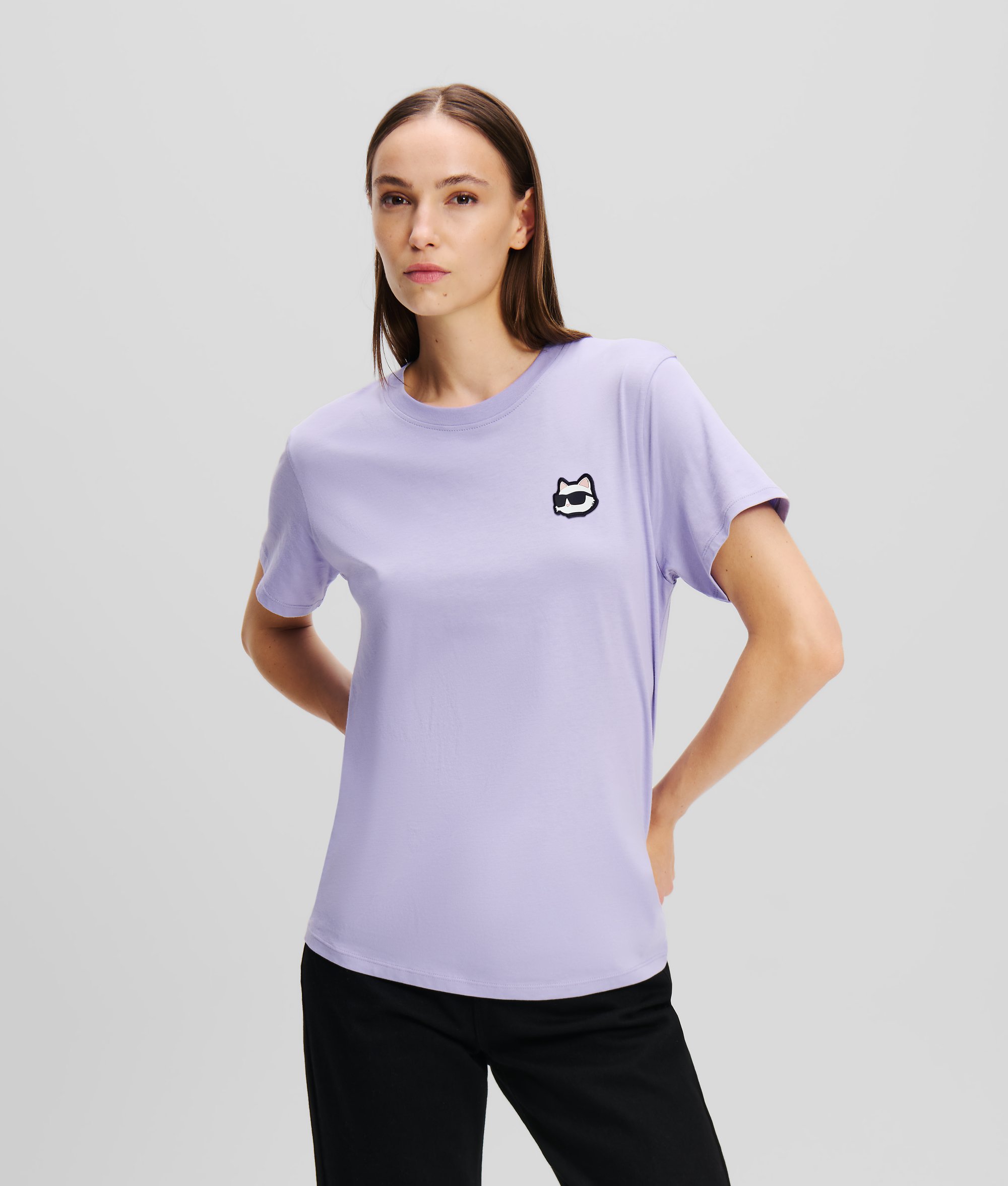 Karl Lagerfeld, Ikon Patch T-shirt, Woman, Sweet Lavender, Size: XXL