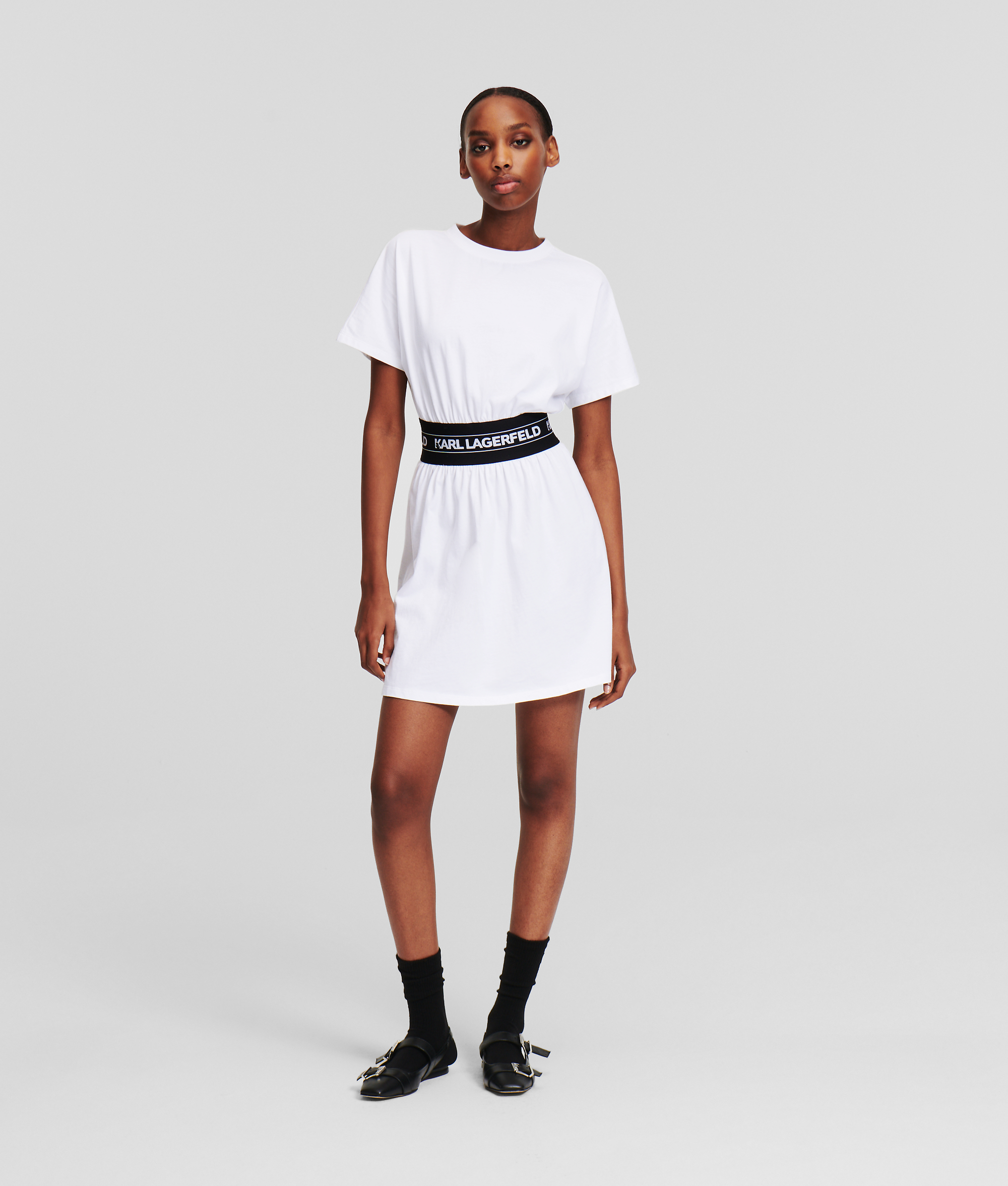 Karl Lagerfeld, Logo Tape T-shirt Dress, Woman, White, Size: L