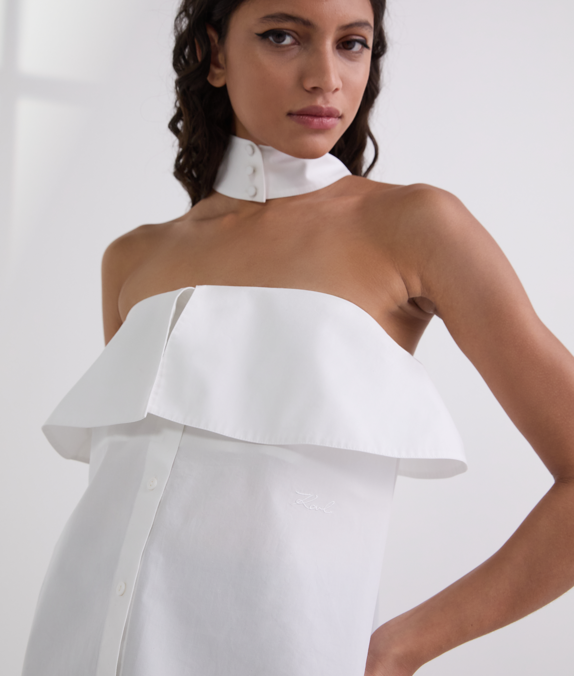 Karl Lagerfeld Strapless Poplin Shirt In White