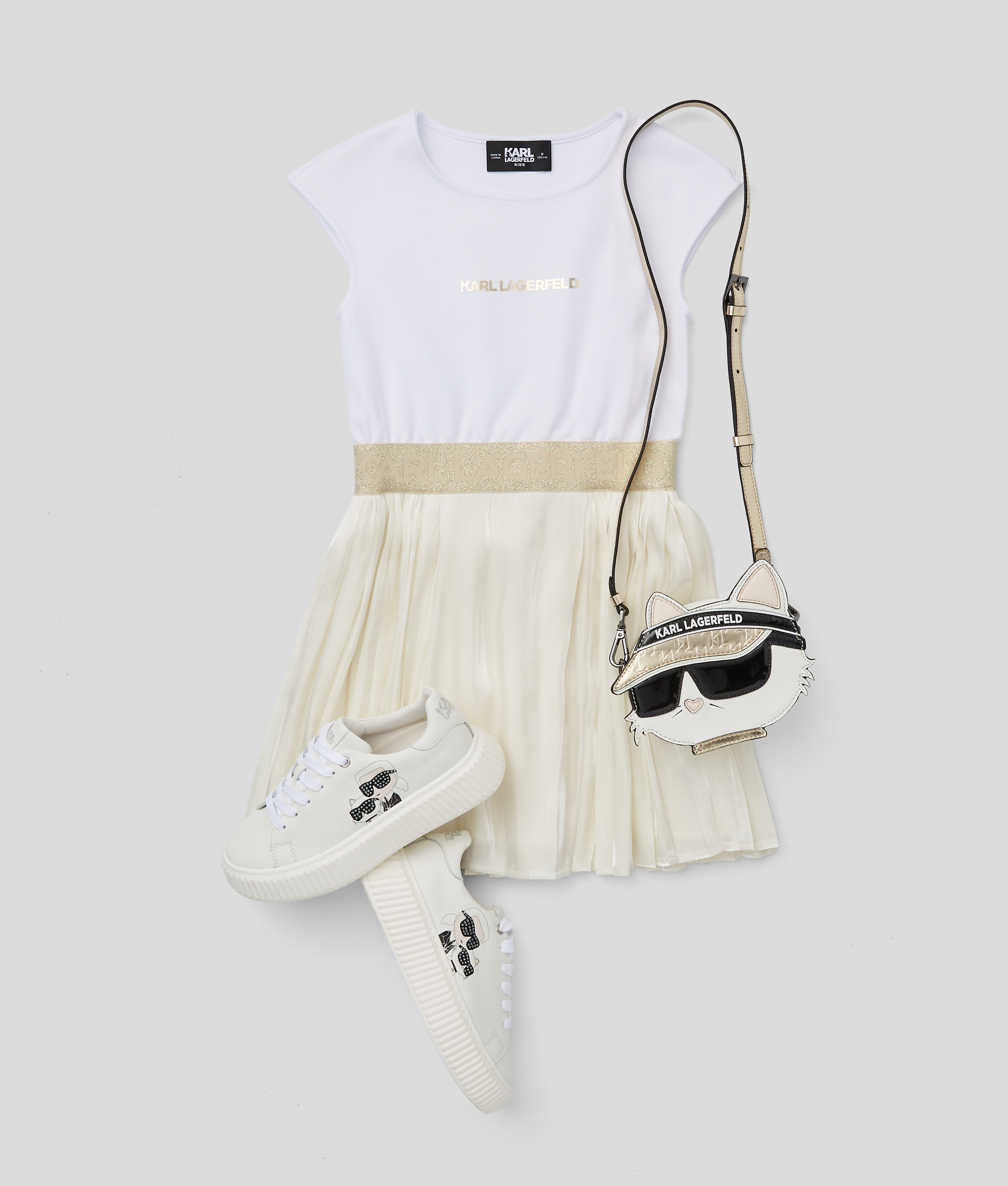 Karl Lagerfeld Girls Pleated Party Dress In White