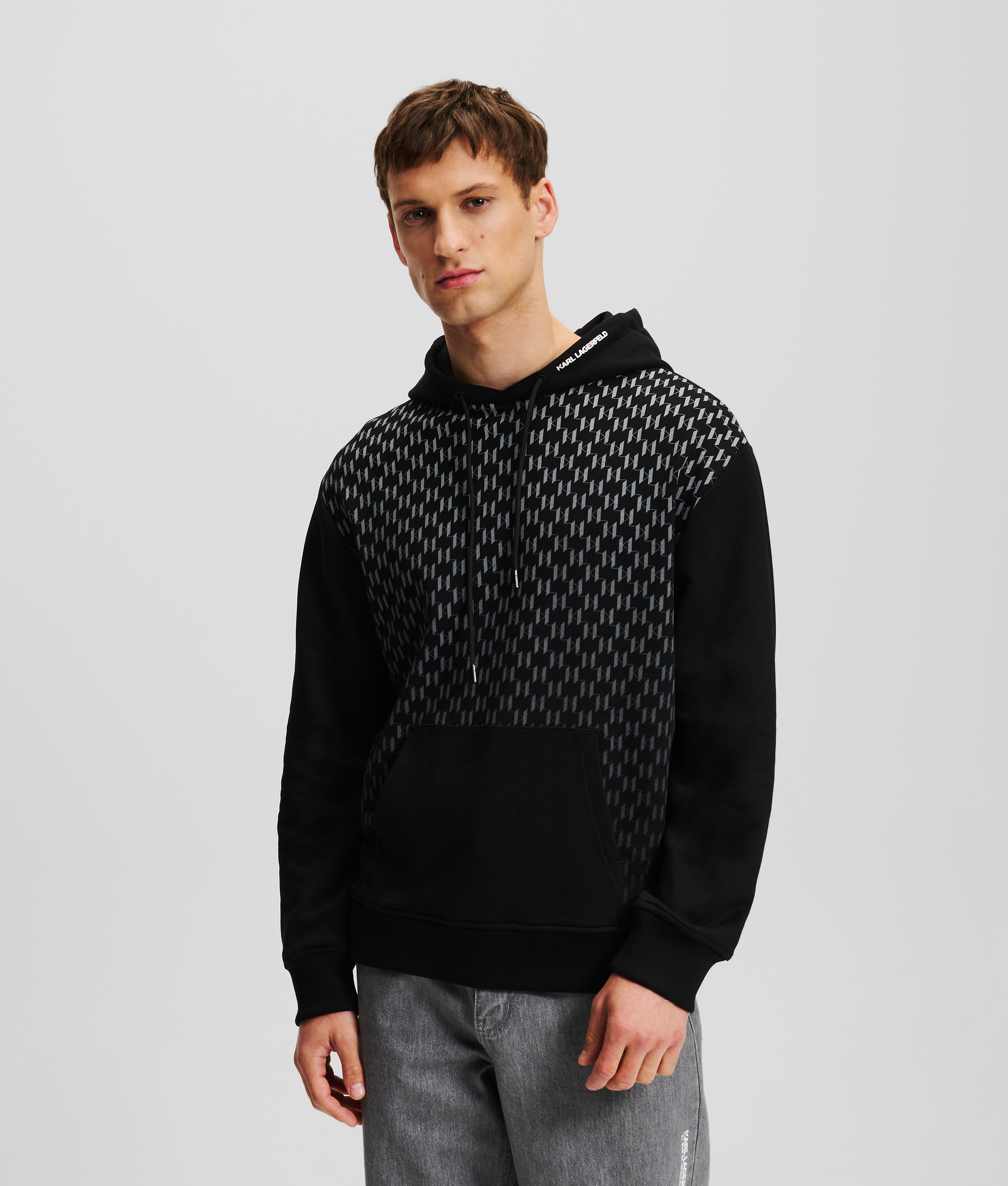 Karl Lagerfeld, Monogram Degradé Hoodie, Man, Black, Size: XXL