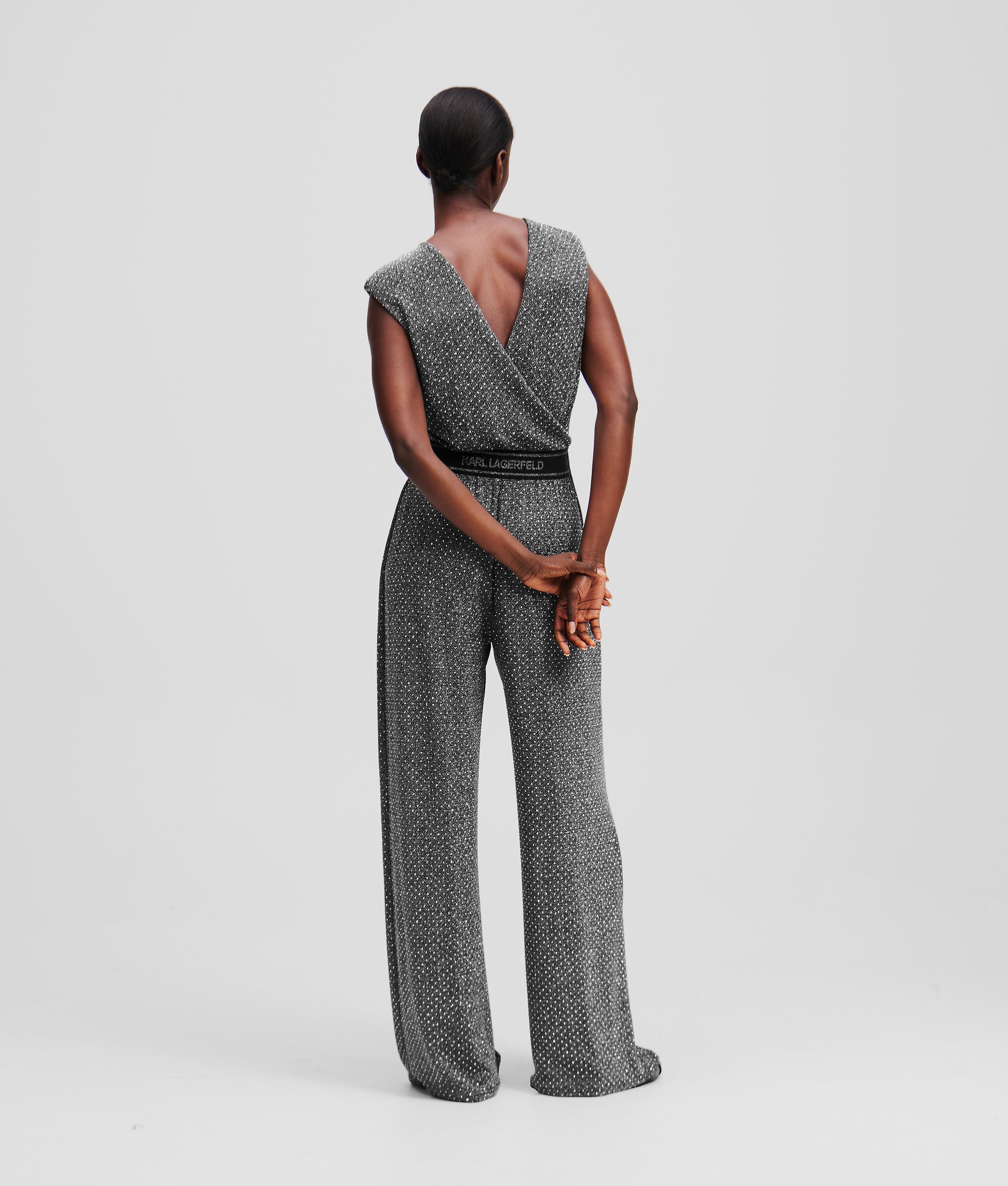 Karl Lagerfeld Jersey Rhinestone Jumpsuit In Gray