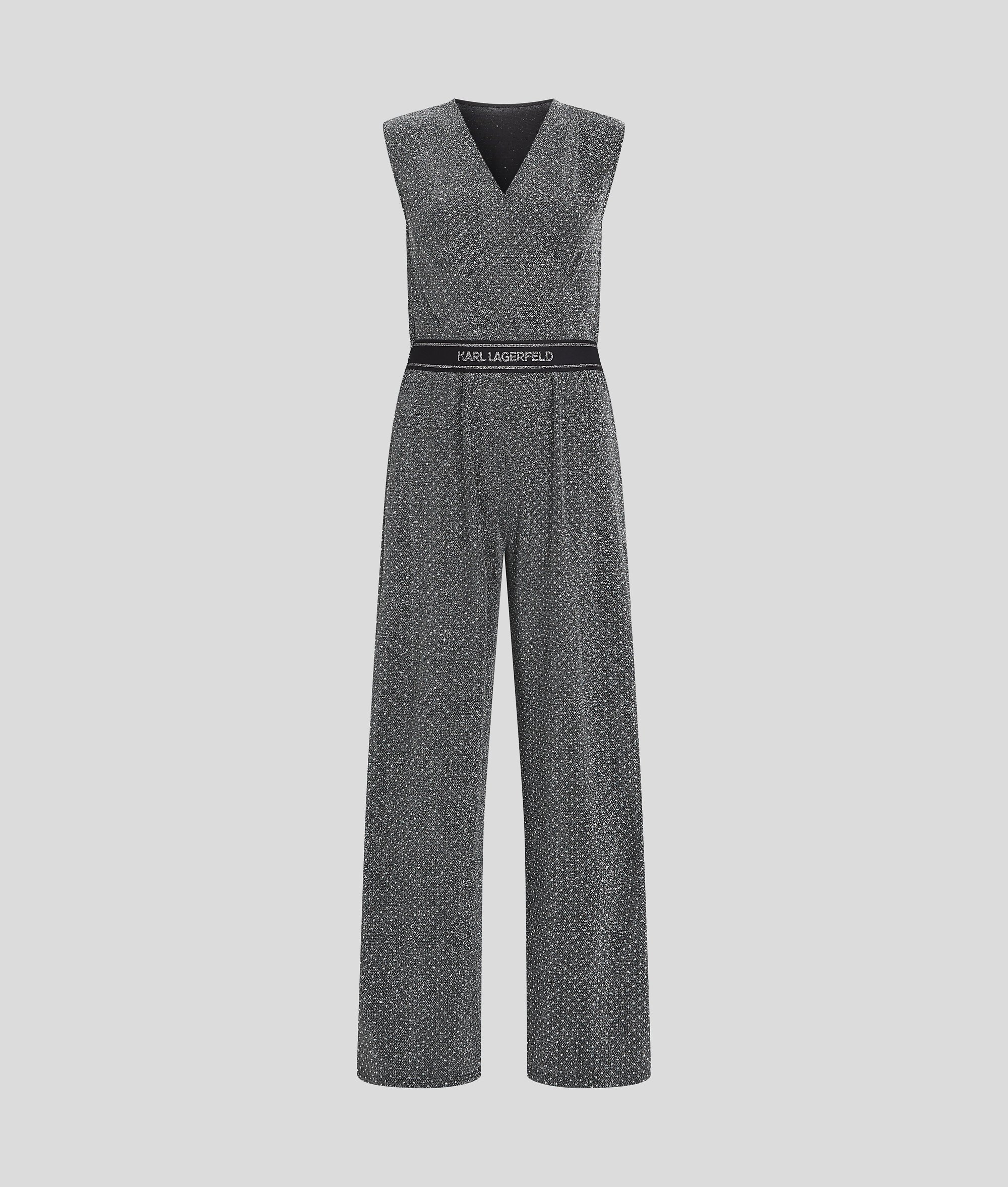 Karl Lagerfeld Jersey Rhinestone Jumpsuit In Gray