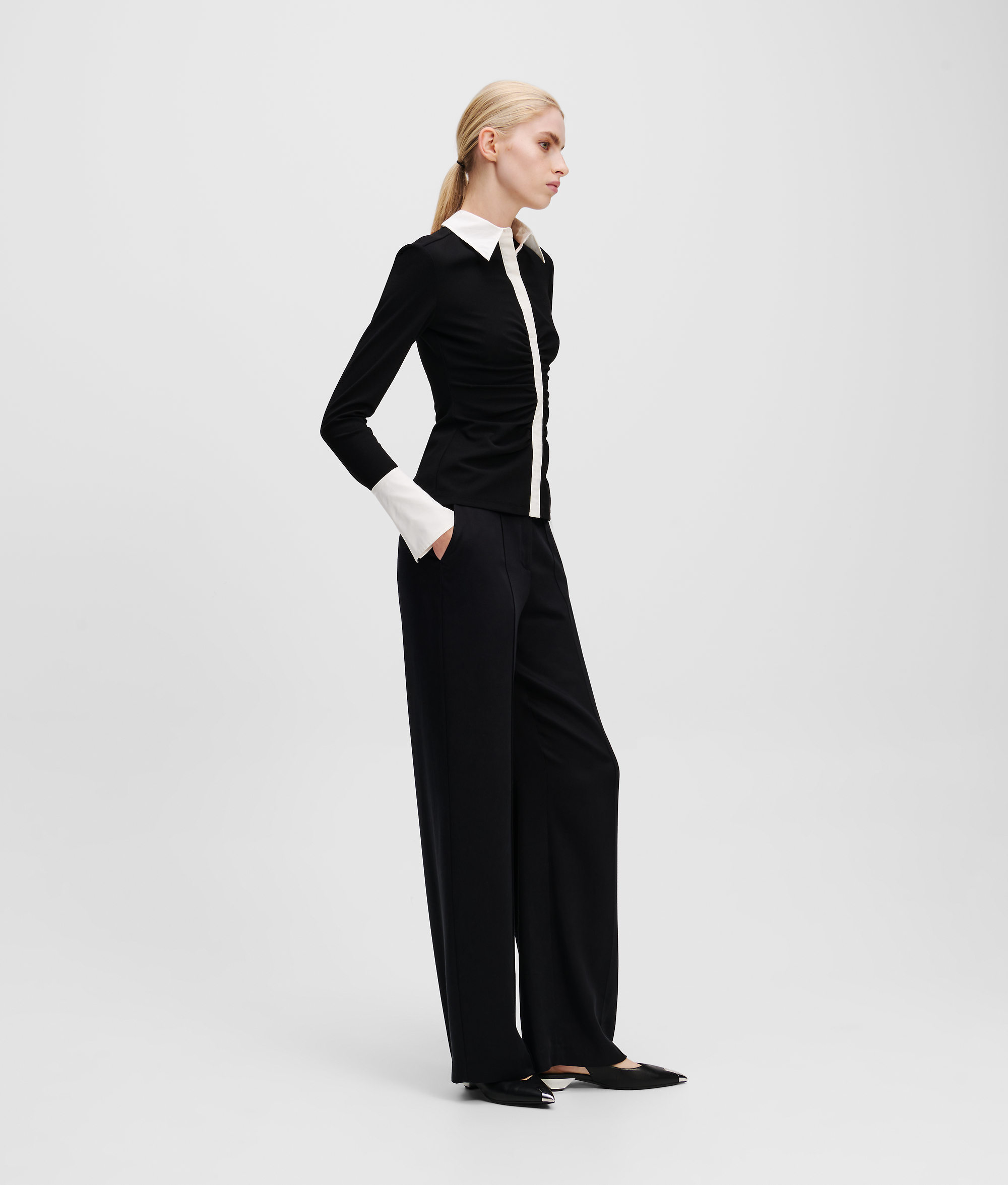 Karl Lagerfeld Karl Essential Long-sleeved Polo Shirt In Black