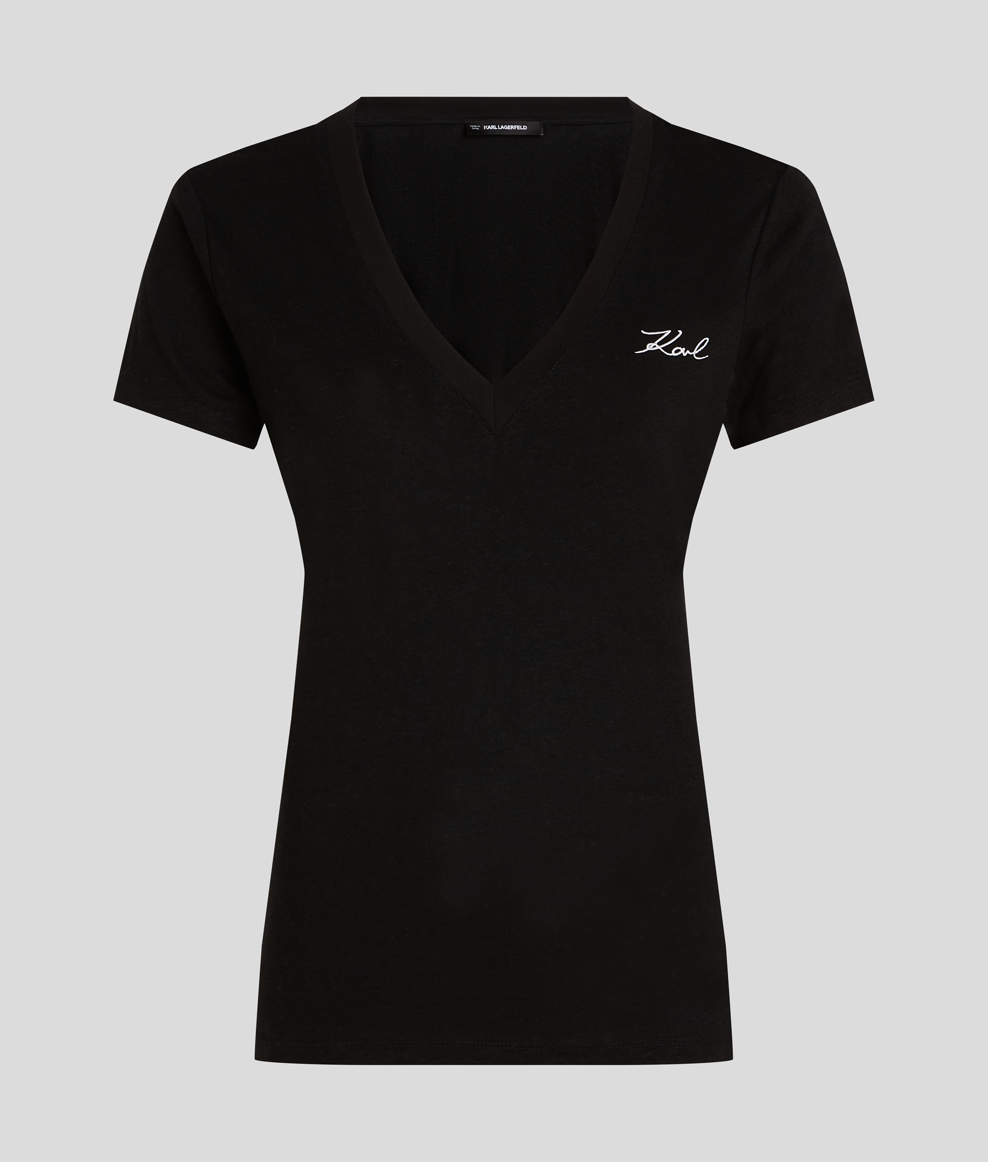 Karl Lagerfeld Signature V-neck T-shirt In Black