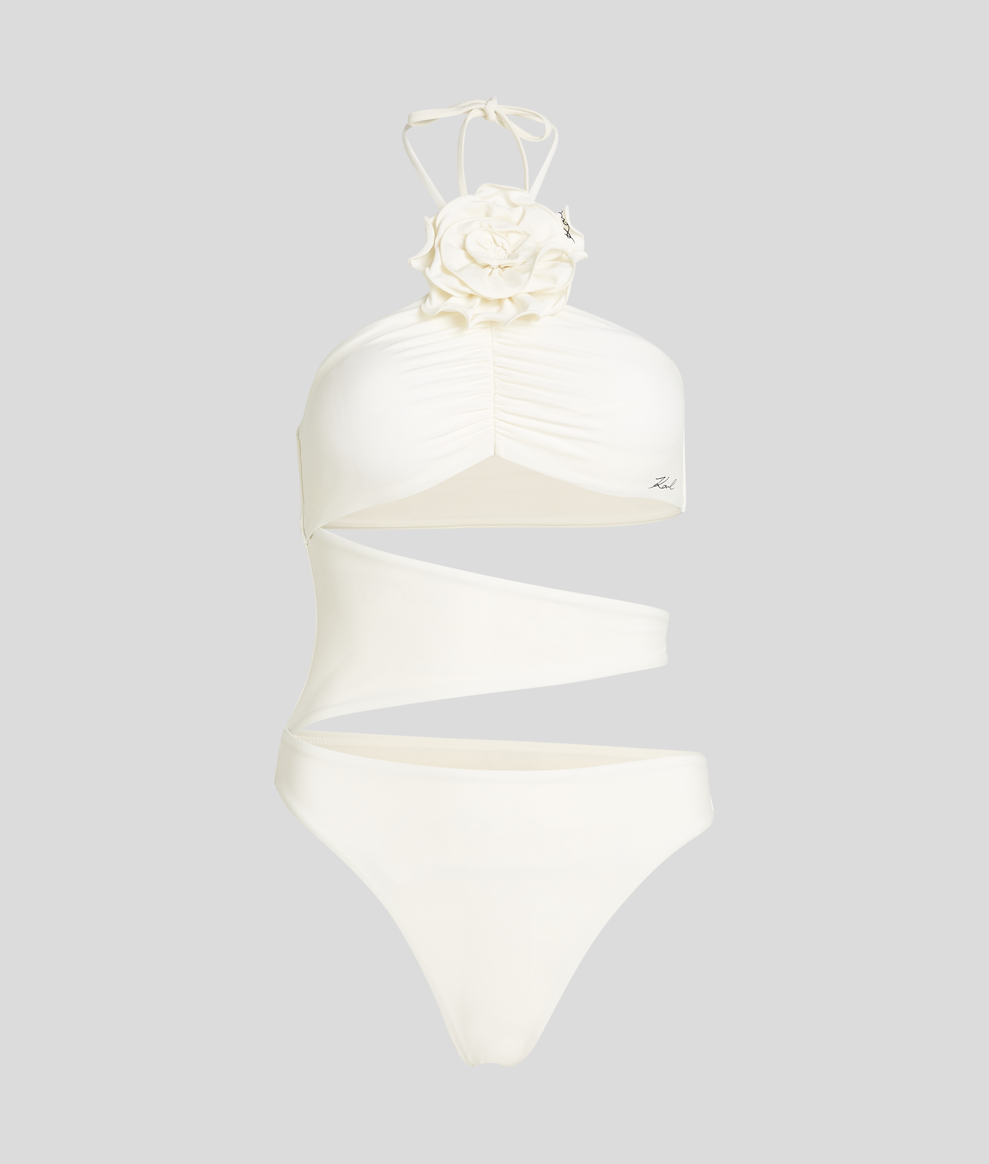 Karl Lagerfeld Flower Halter-neck Swimsuit In White