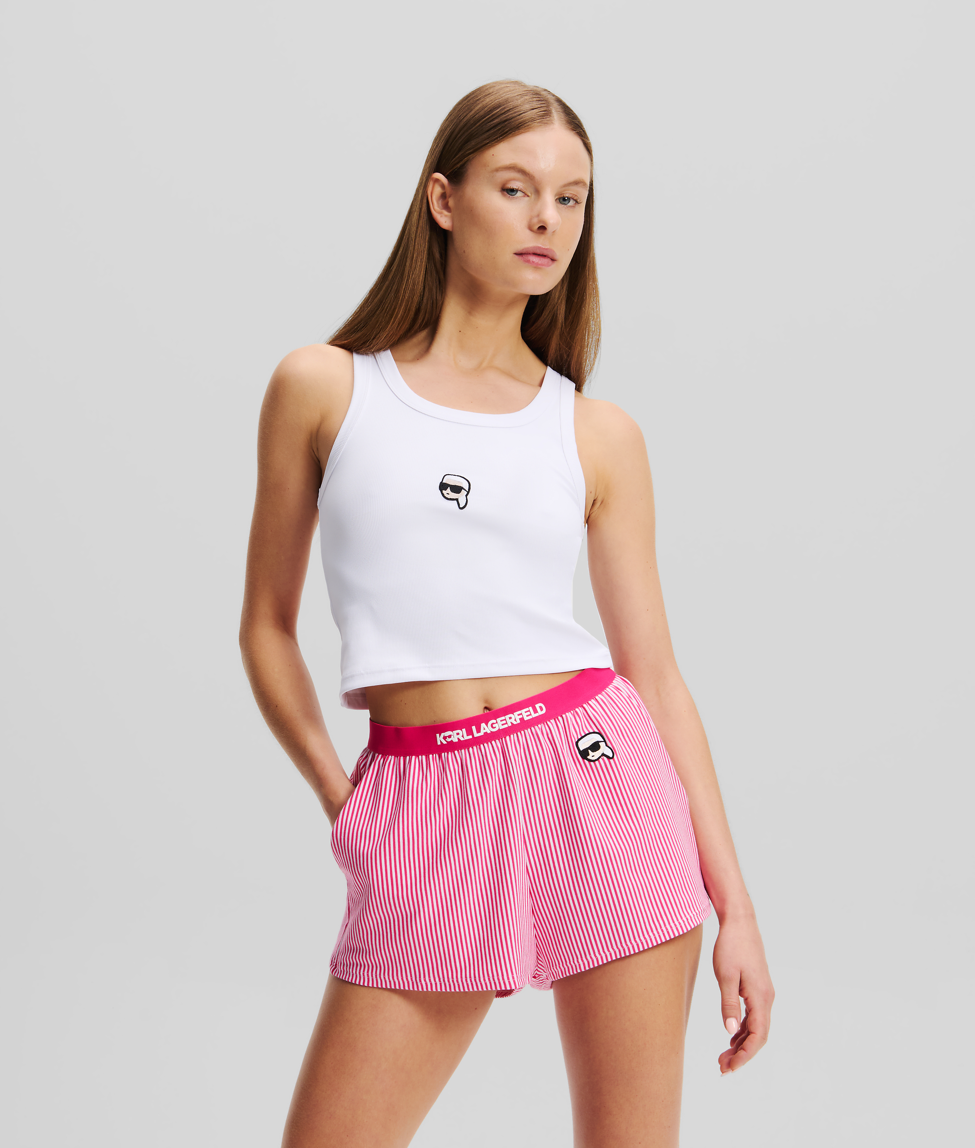 Karl Lagerfeld Ikon Cropped Pajama Tank Top In White
