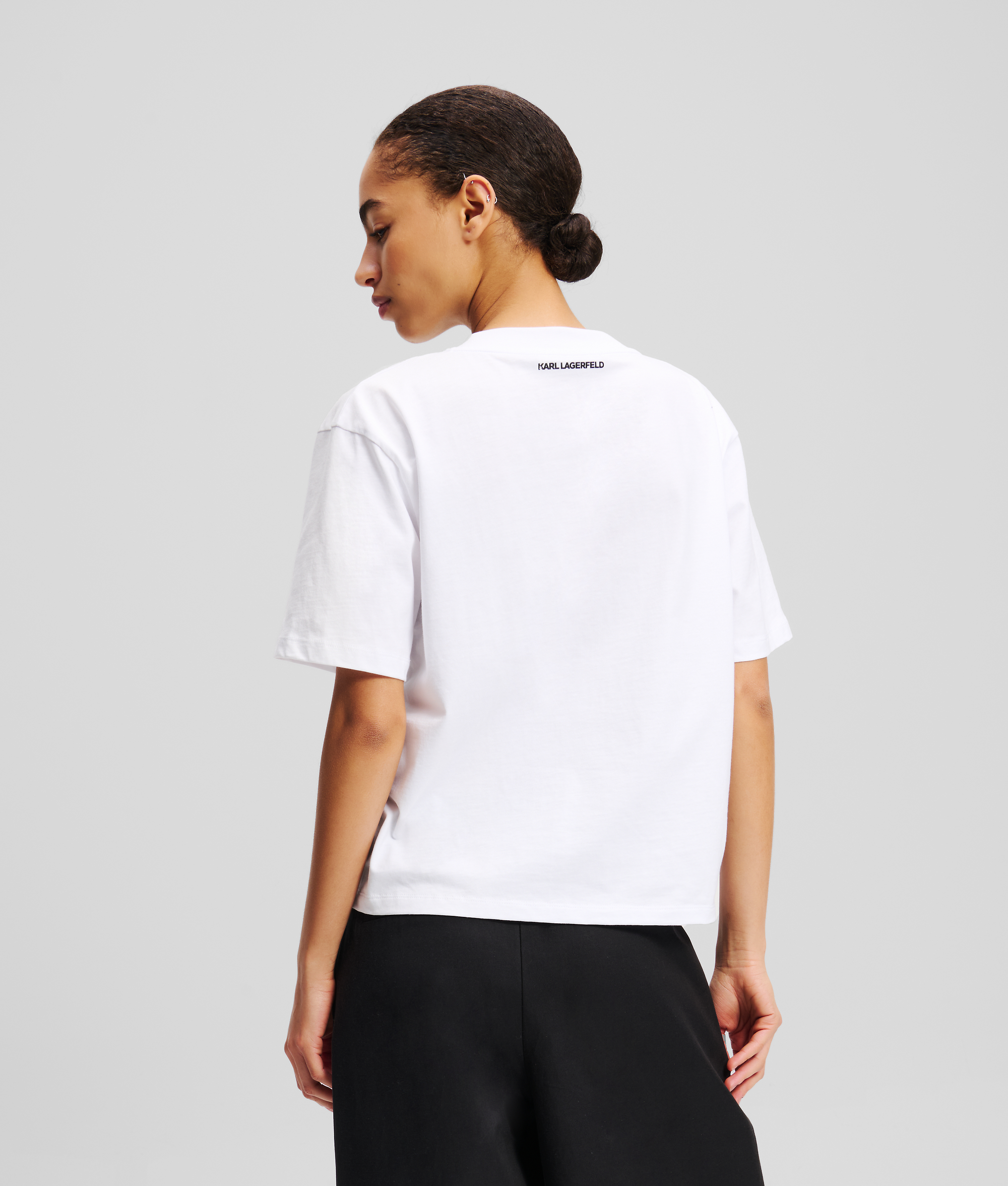 Karl Lagerfeld Signature V-neck T-shirt In White