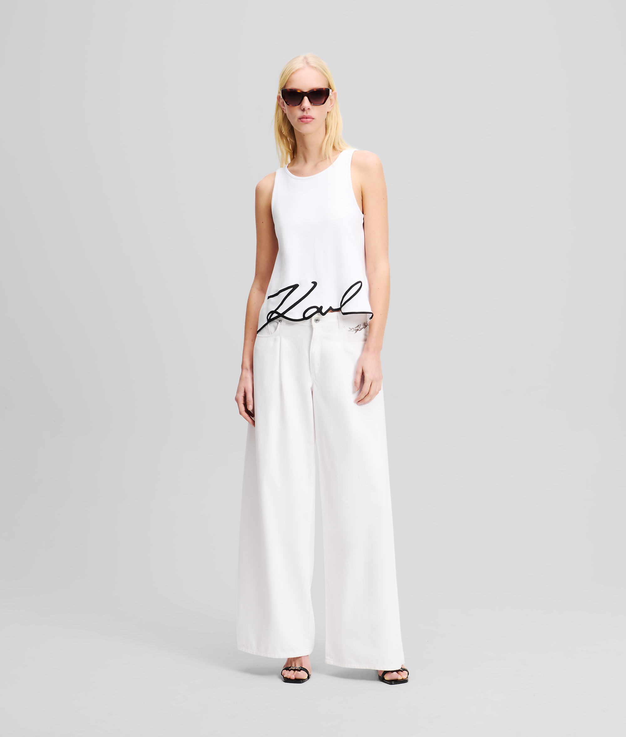 Karl Lagerfeld Signature Hem Tank Top In White