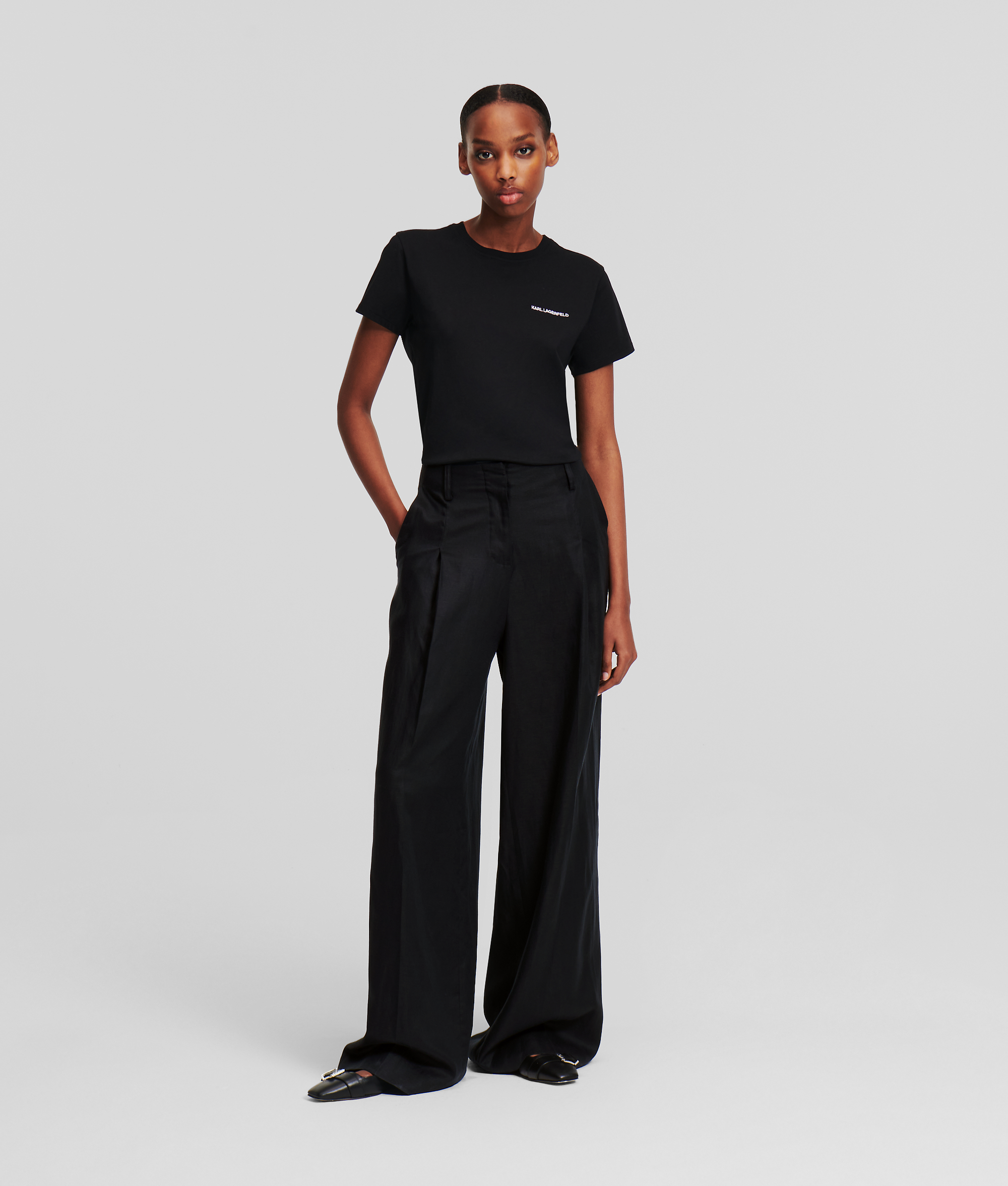 Karl Lagerfeld, High-rise Wide-leg Pants, Woman, Black, Size: 12
