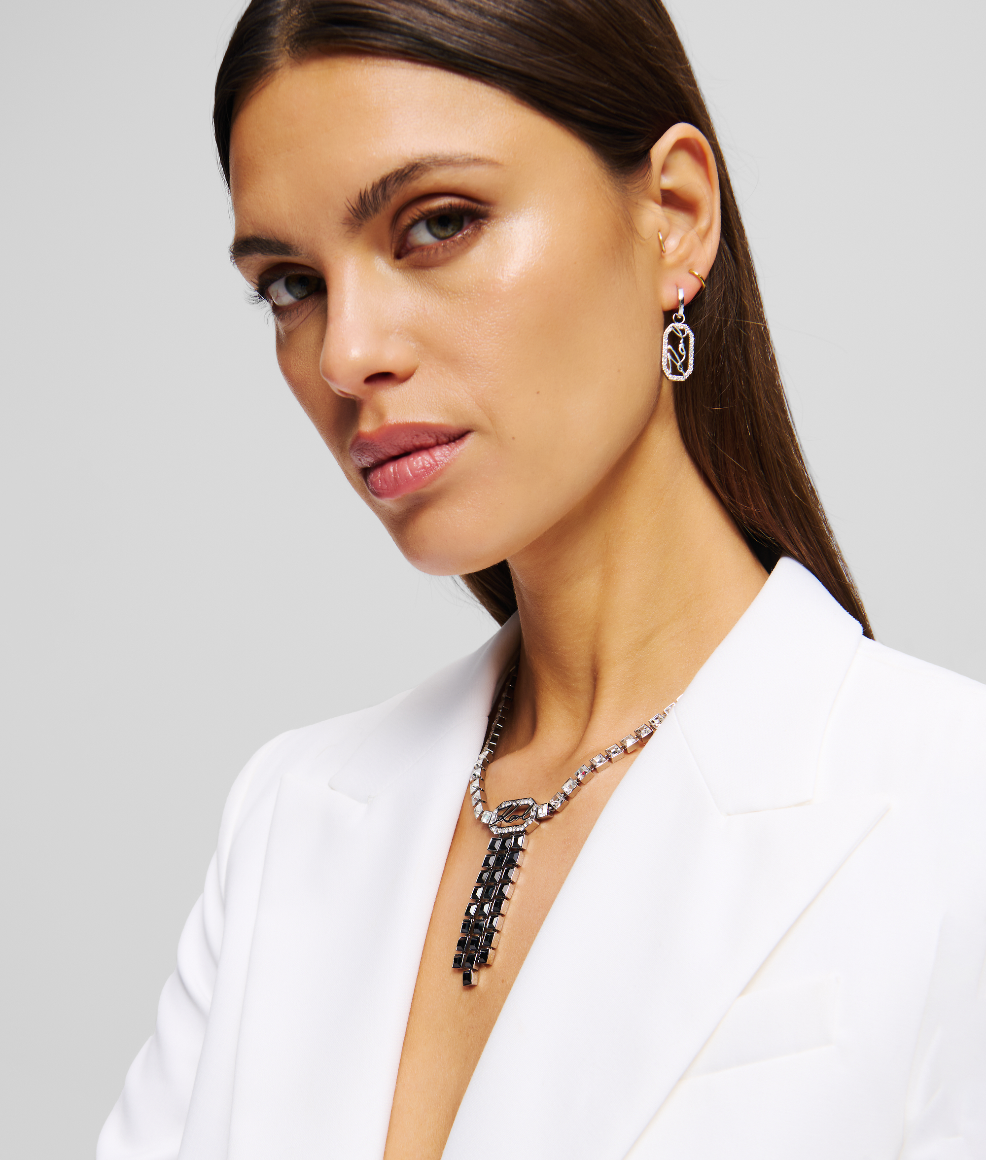Karl Lagerfeld Karl Signature Pavé Drop Earrings