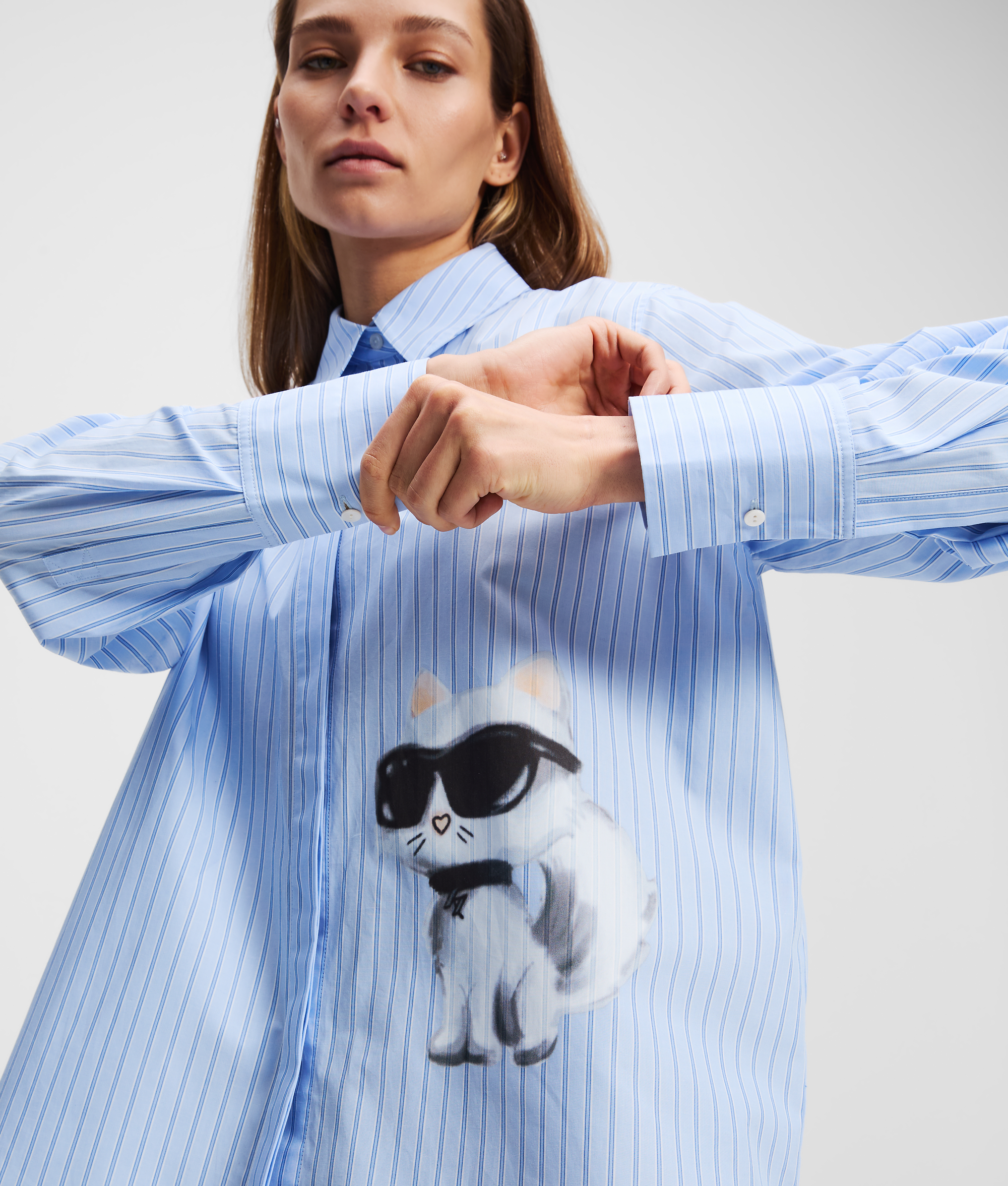 Karl Lagerfeld Ikon Choupette Striped Shirt In Blue