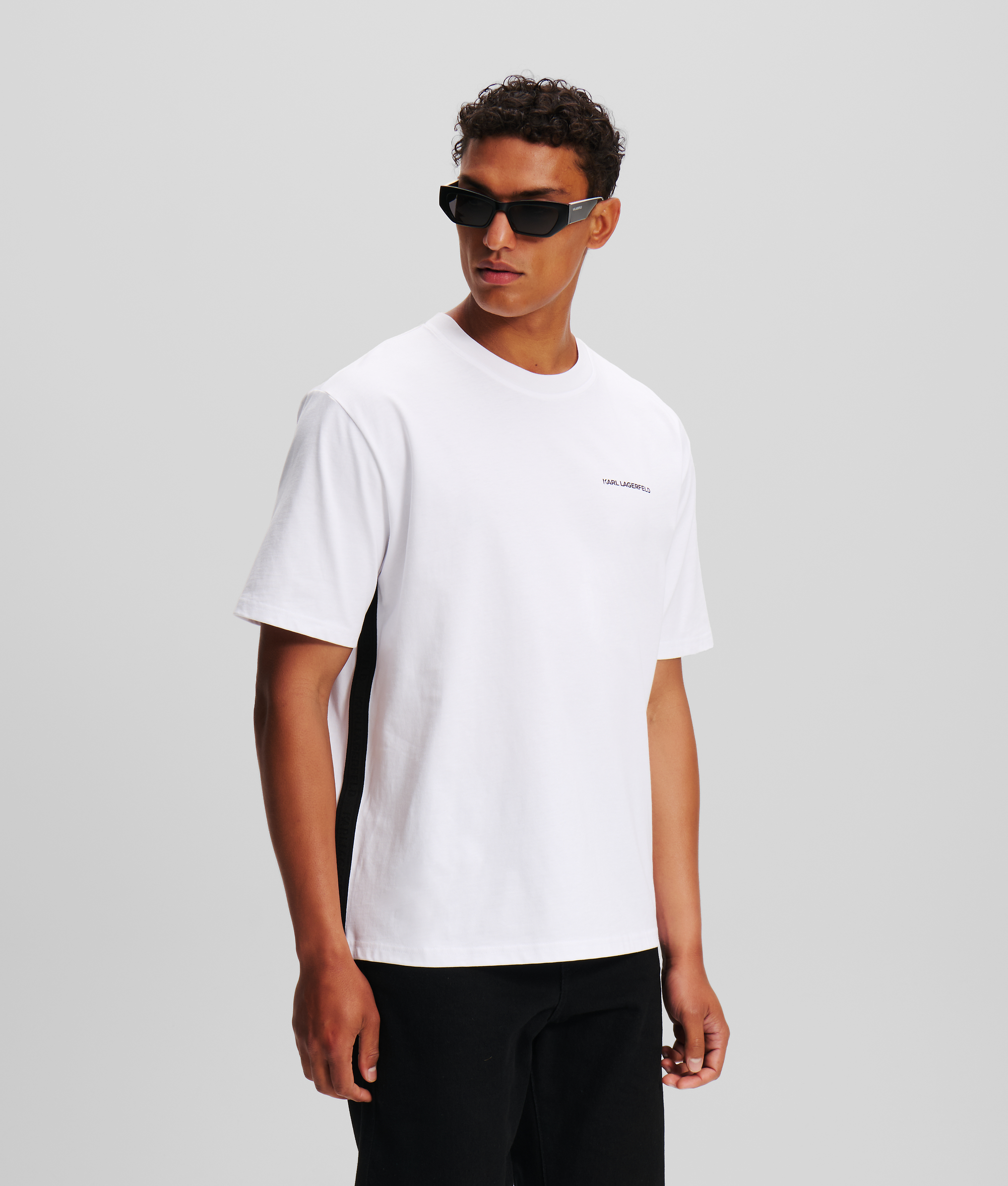 Karl Lagerfeld, Logo Tape T-shirt, Man, White, Size: XS