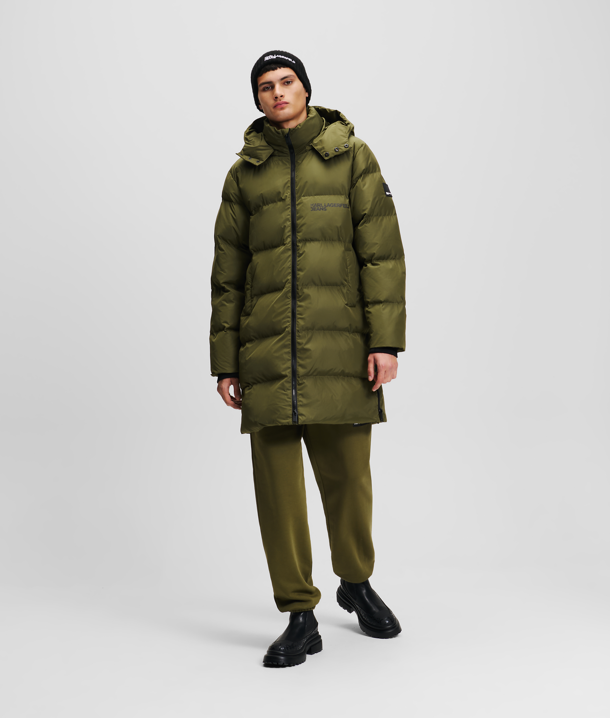 KL Jeans, Hooded Longline Puffer Coat, Man, Ivy Green, Size: XXL