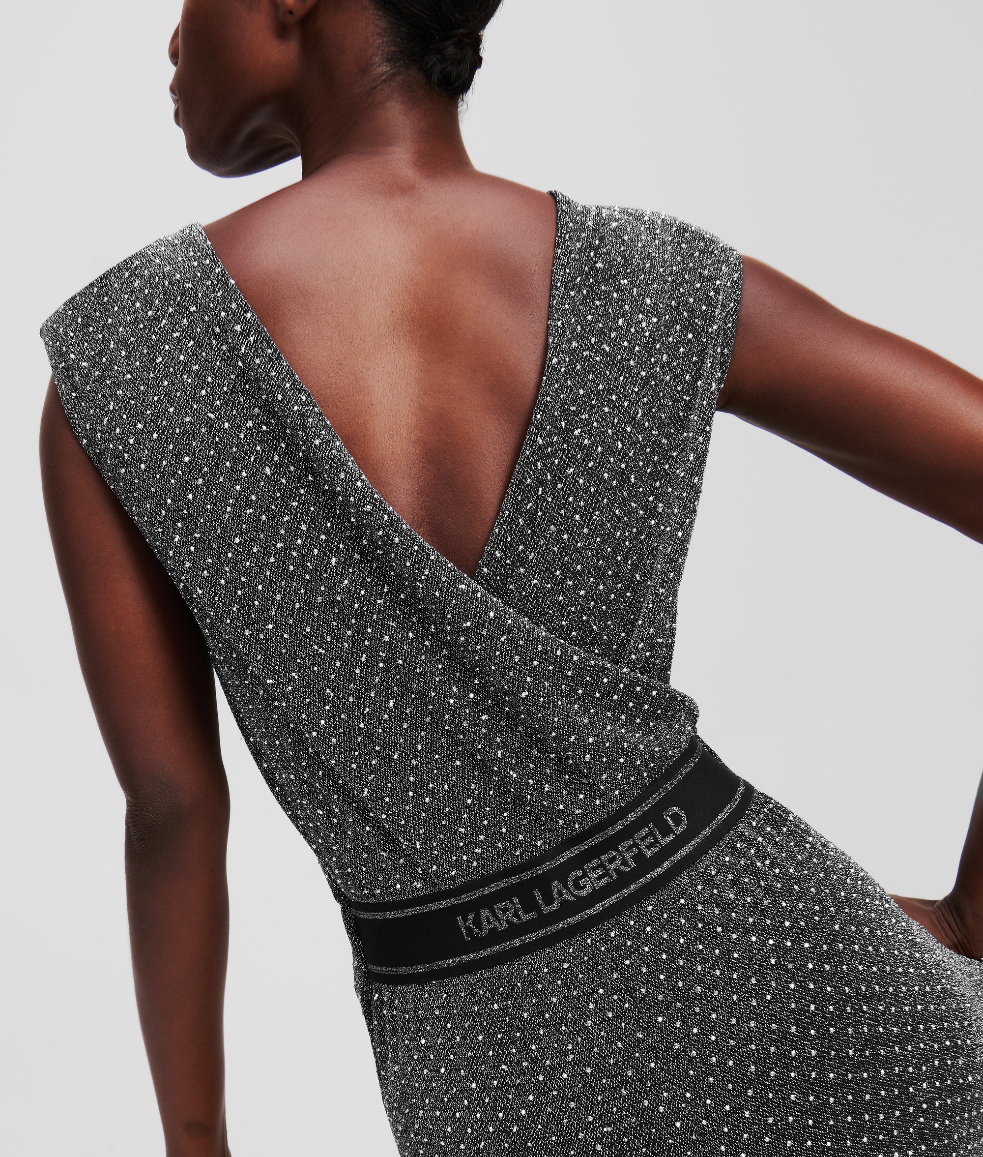 Karl Lagerfeld Jersey Rhinestone Jumpsuit In Gray