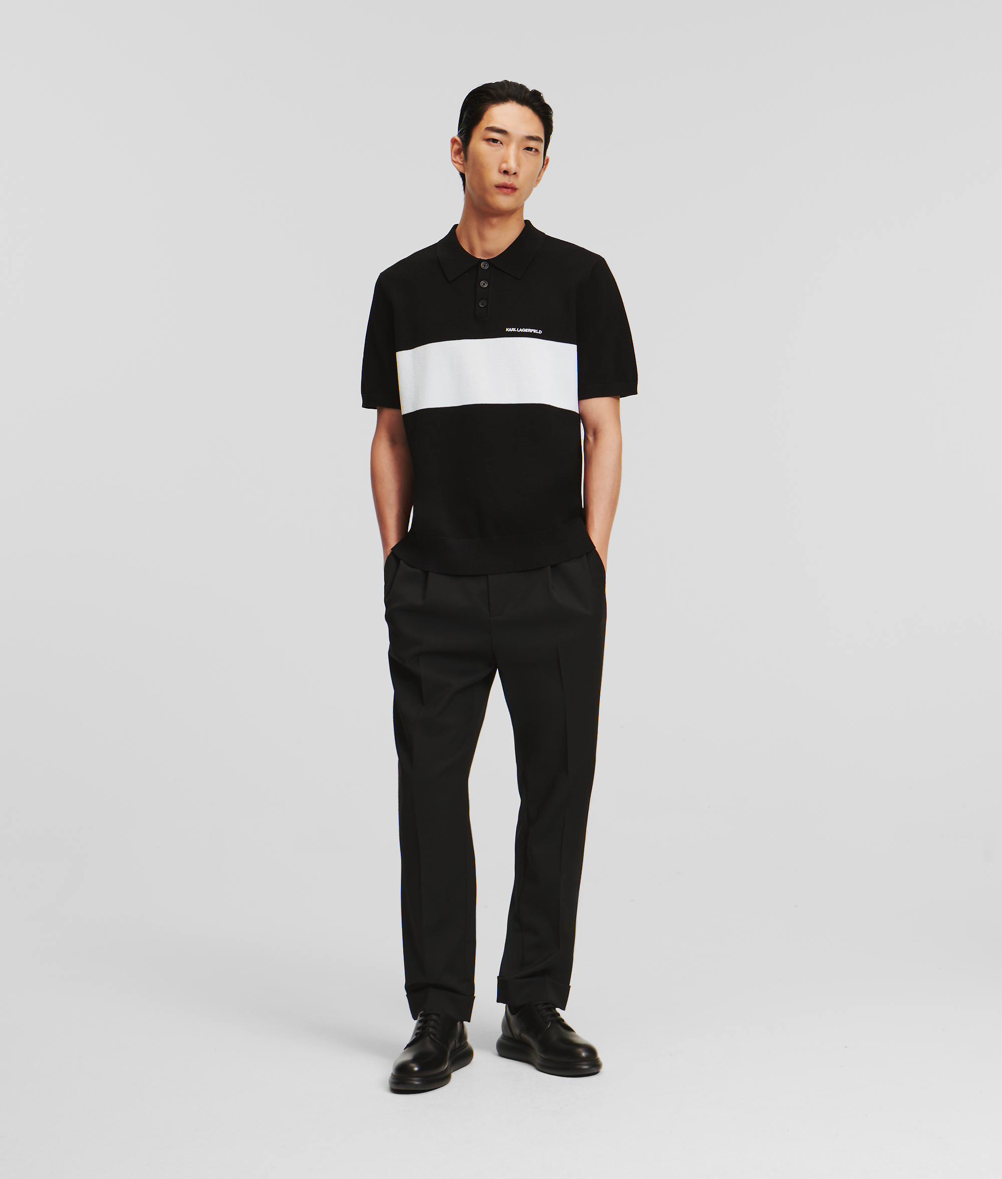 Karl Lagerfeld Color Block Short-sleeved Polo Shirt In Black