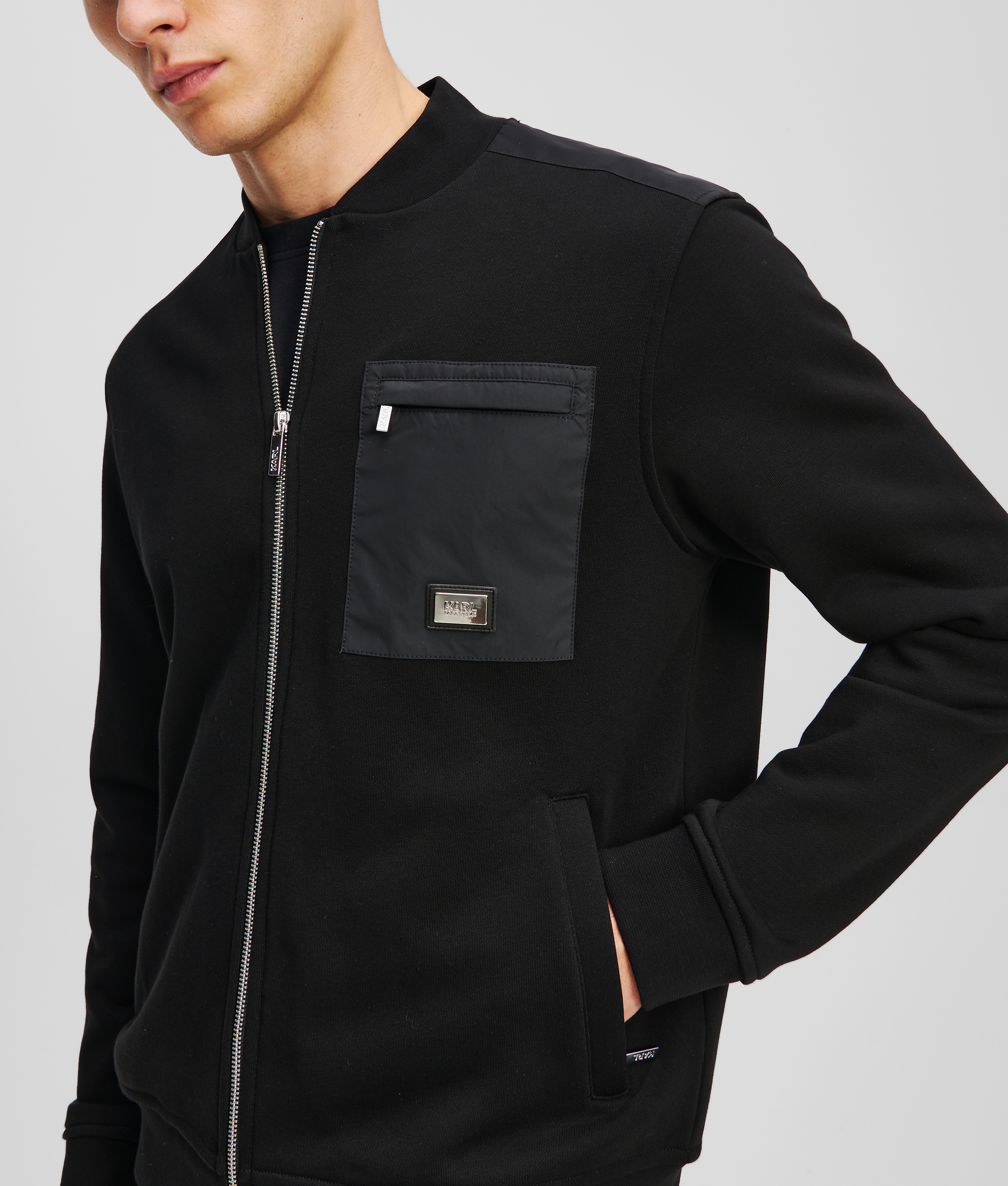 Karl Lagerfeld Logo-plaque Zip-up Sweatshirt In Black