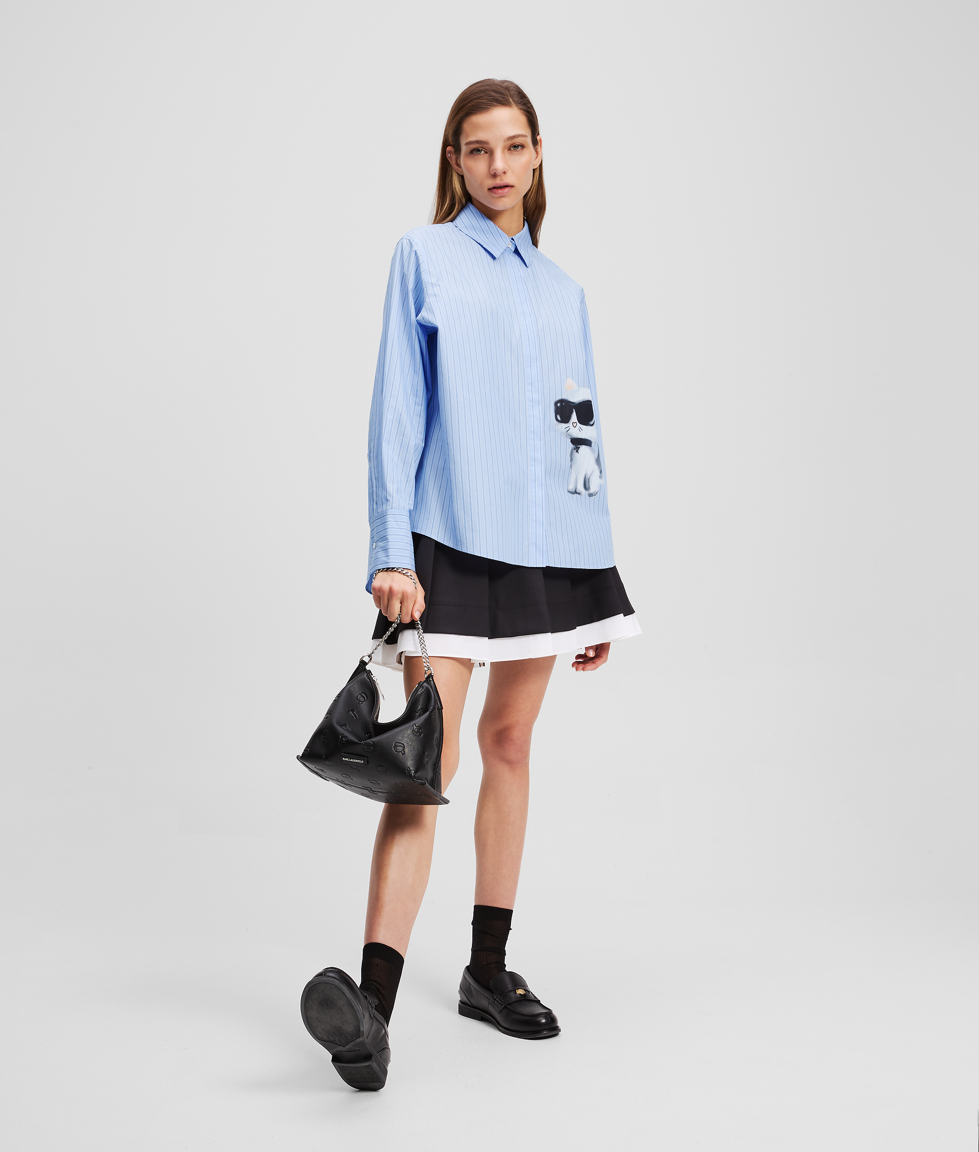 Karl Lagerfeld Ikon Choupette Striped Shirt In Blue