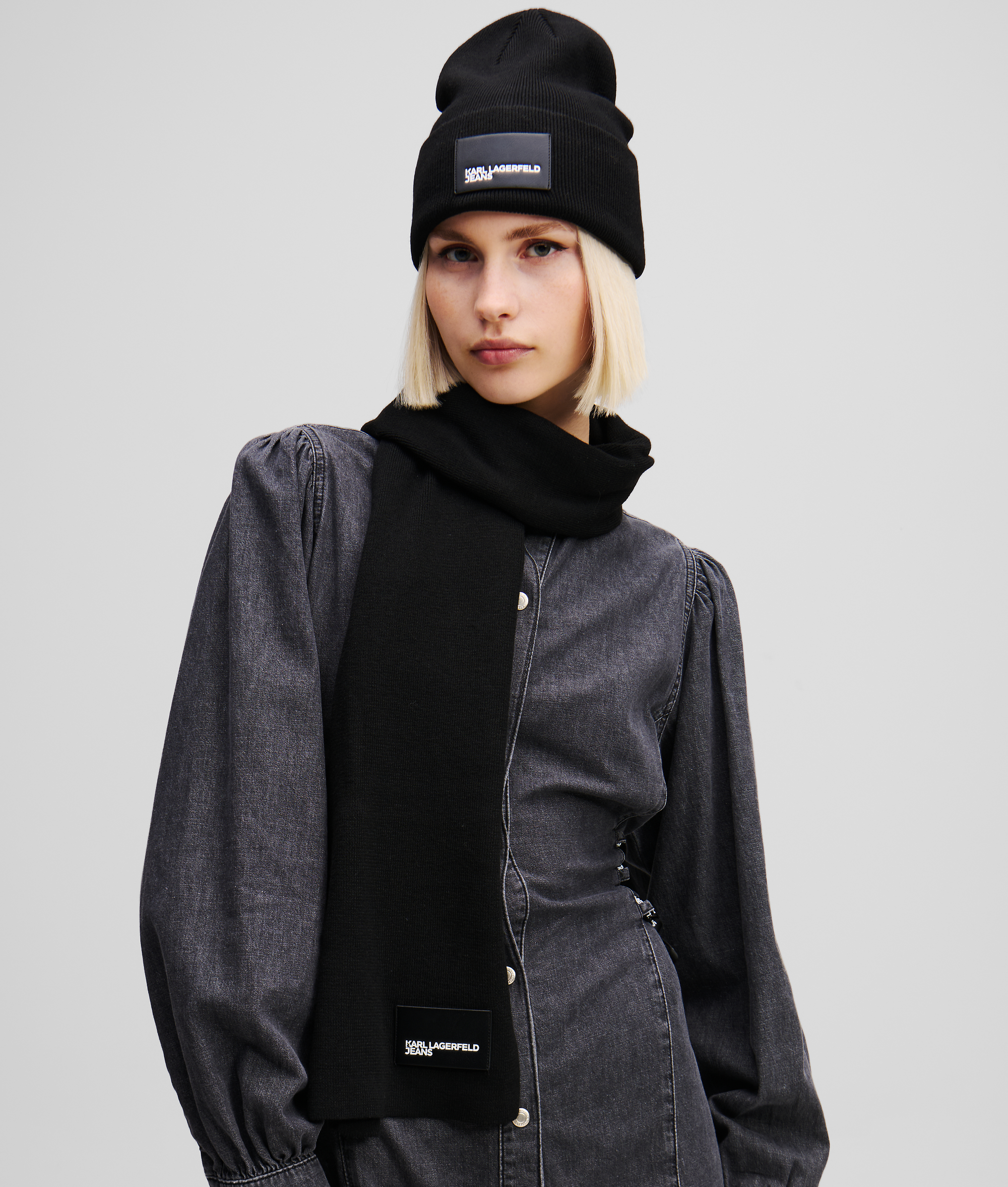 Karl Lagerfeld Beanie And Scarf Gift Set In Black
